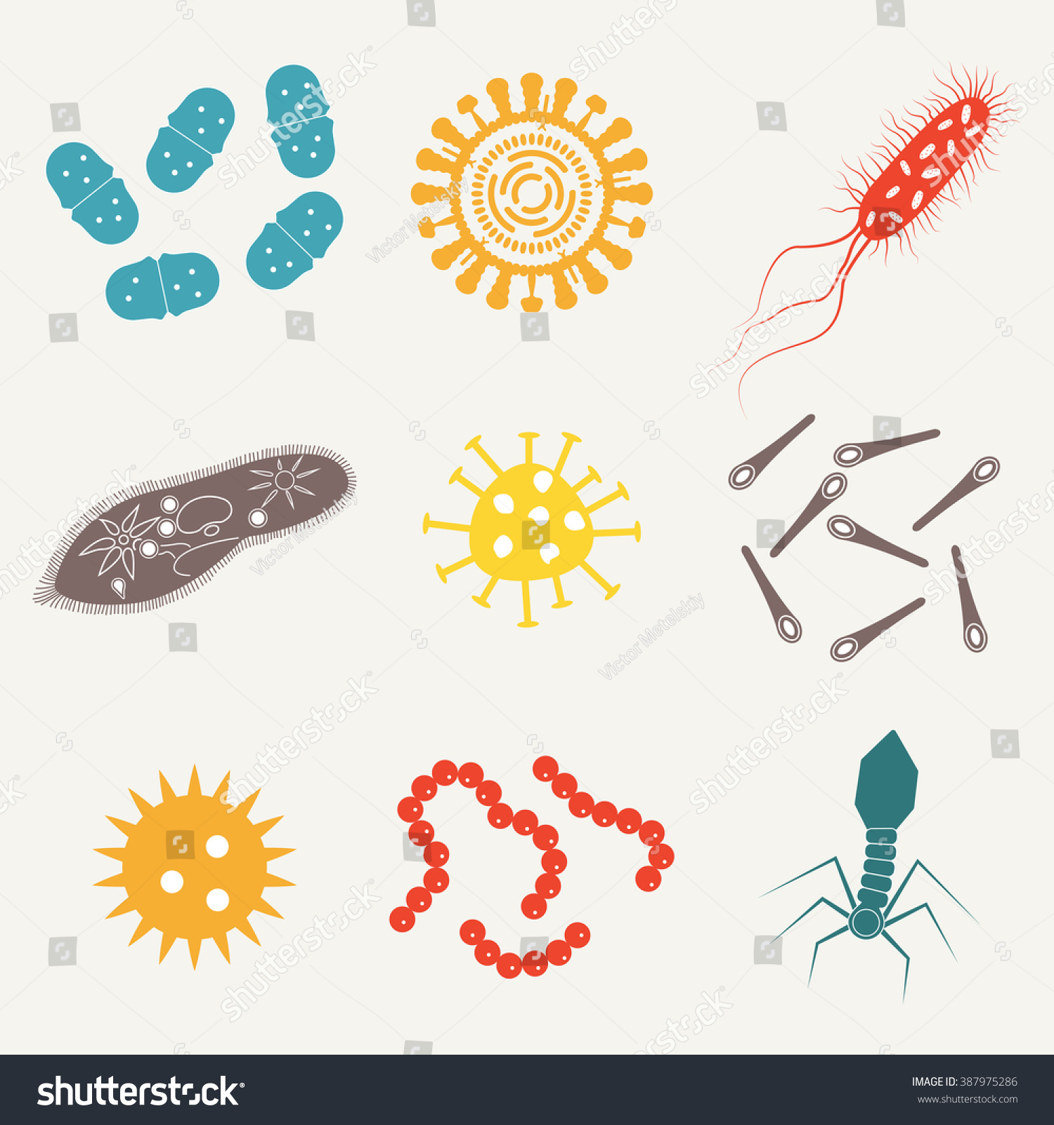 Virus Bacteria Icon Set Viruses Bacterias Stock Vector Royalty Free