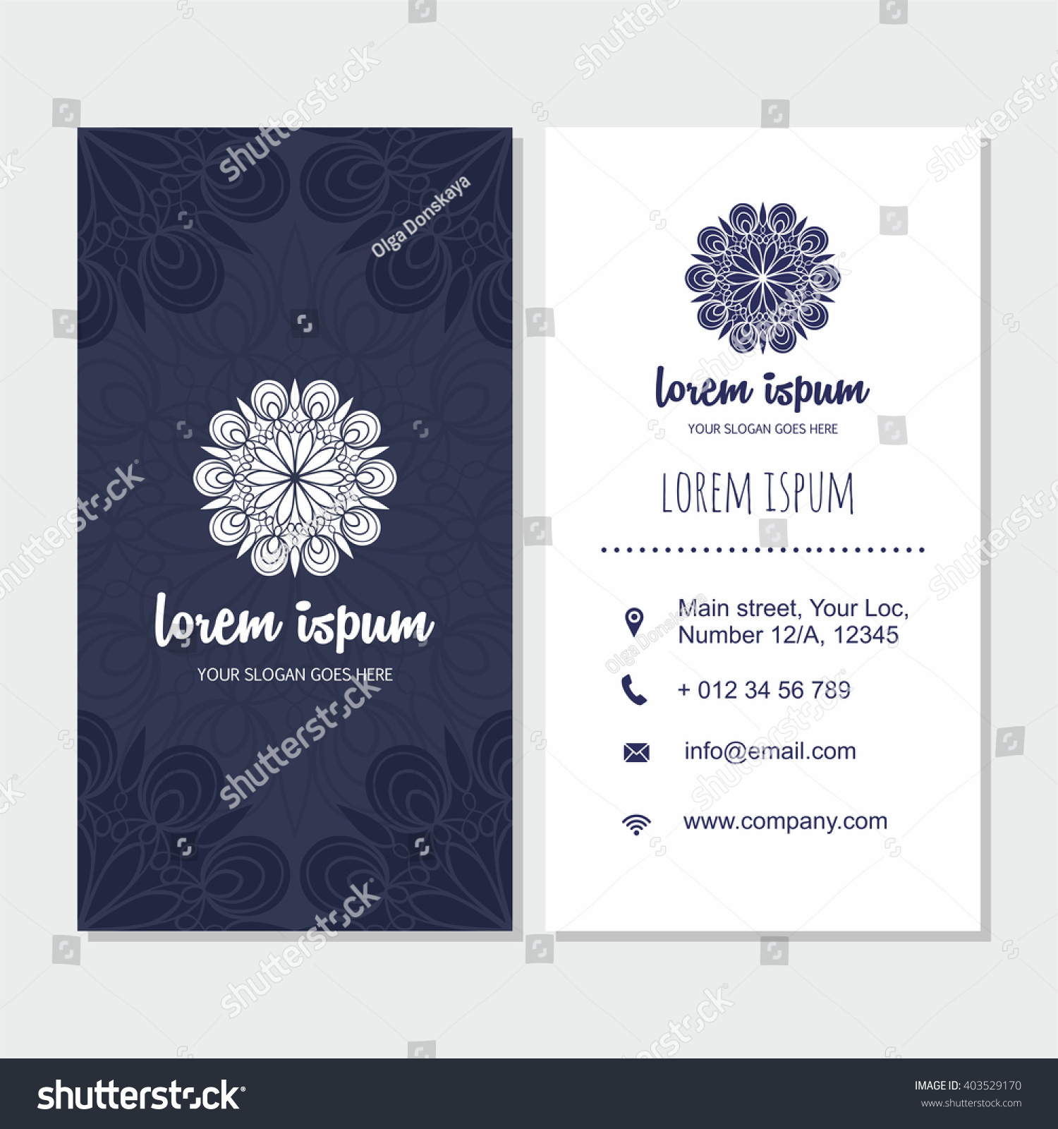 Visiting card and business card set with mandala design element logo Abstract oriental Layout Front page and back page Visiting card and business card set with mandala design element logo Abstract oriental Layout Front page and back page