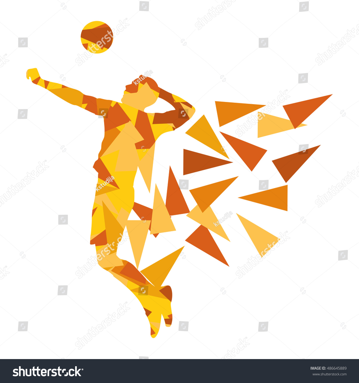 Volleyball Player Man Silhouette Made Polygon