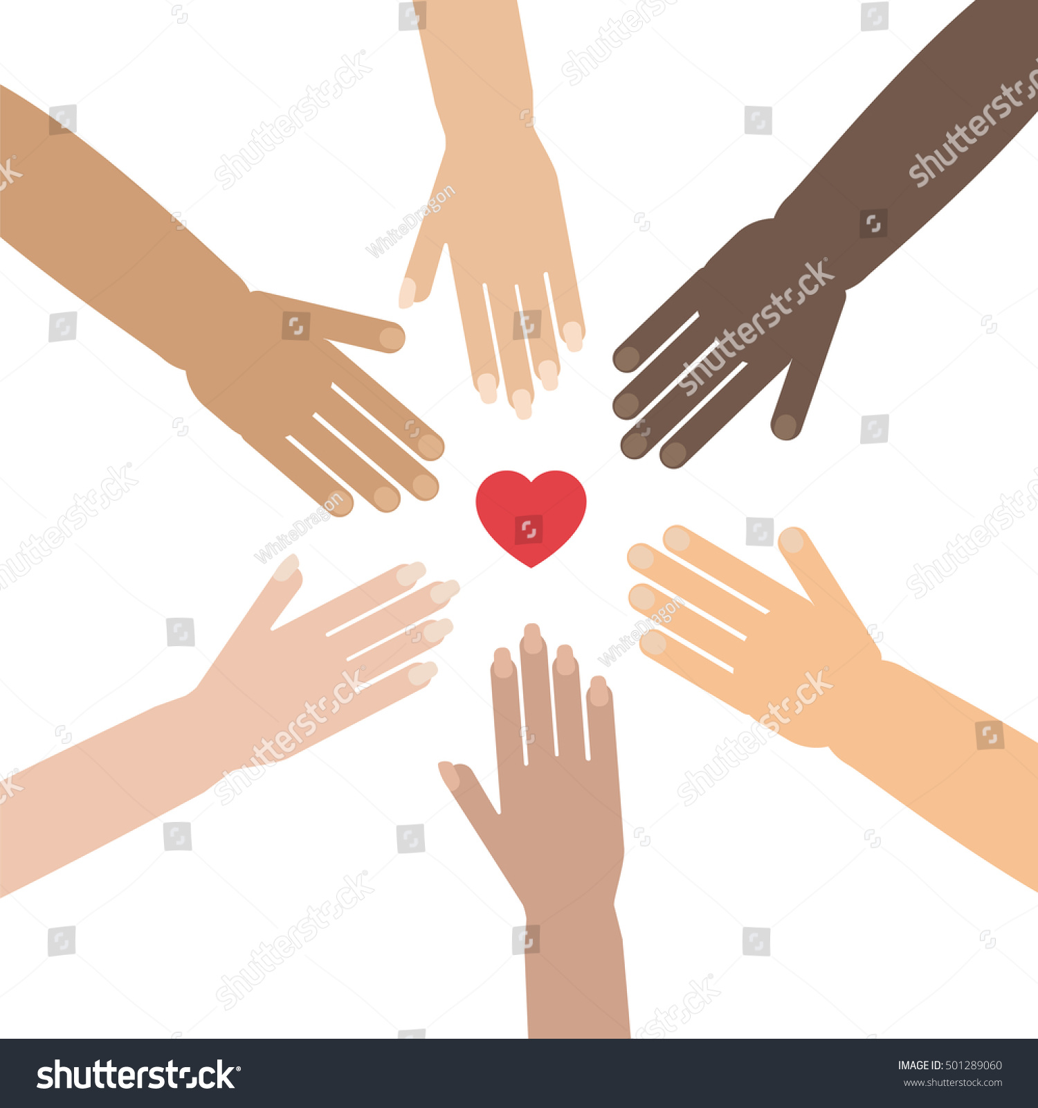 Volunteer Concept Hands Different Skin Tones Stock Vector Royalty Free