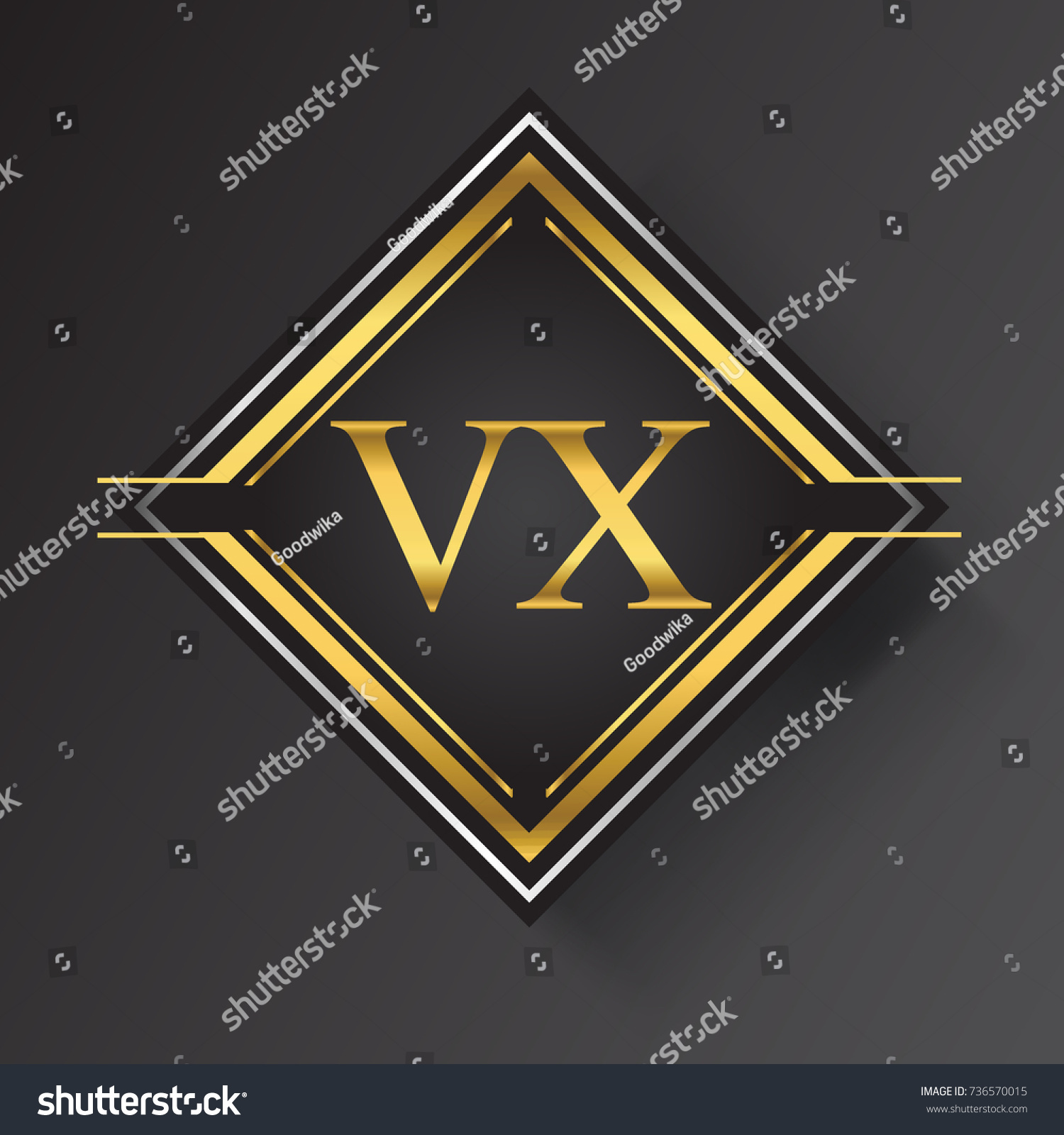 Vx Letter Logo Square Shape Gold Stock Vector Royalty Free