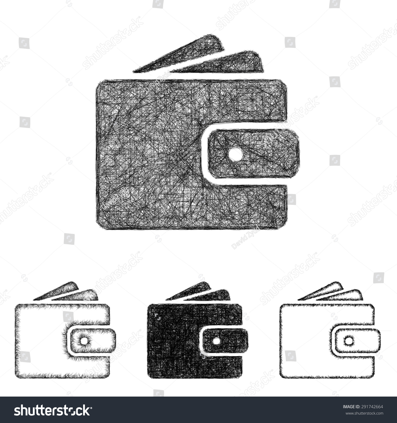 Wallet Icon Design Set - Sketch Line Art Stock Vector Illustration