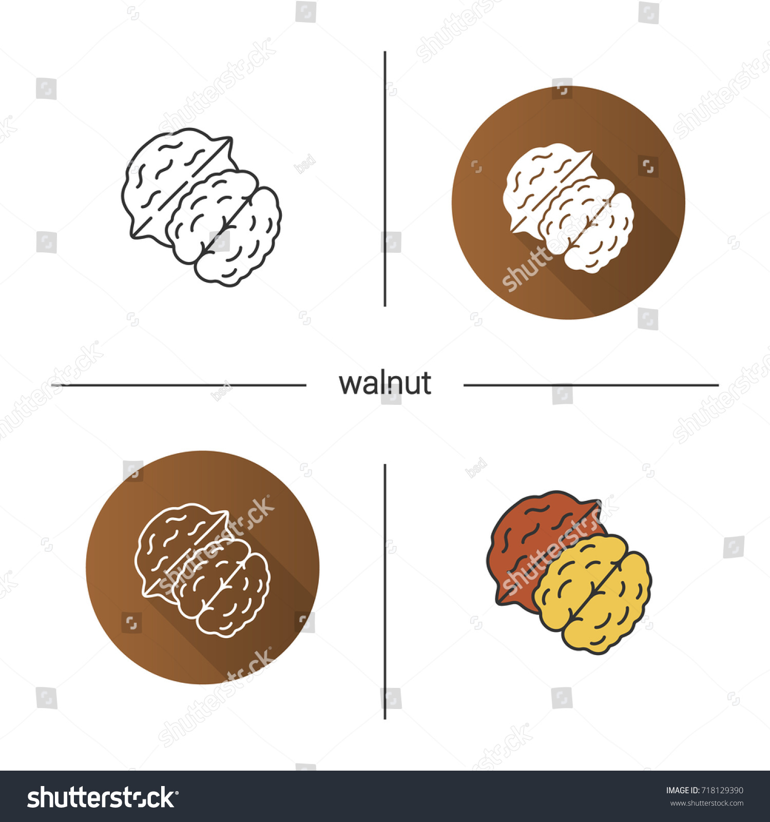 Walnut Icon Flat Design Linear Color Stock Vector 718129390 Shutterstock