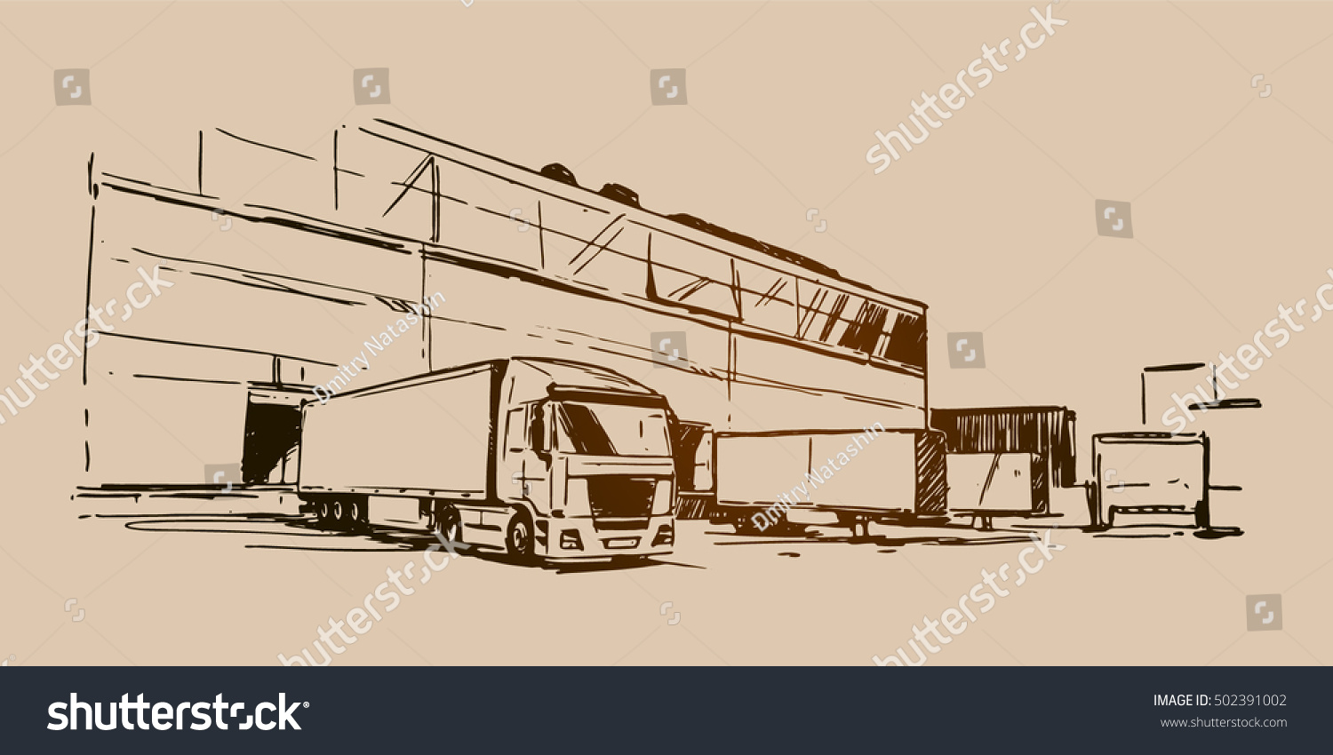 Warehouse and a semi-trailer truck sketch Warehouse and a semi-trailer truck sketch
