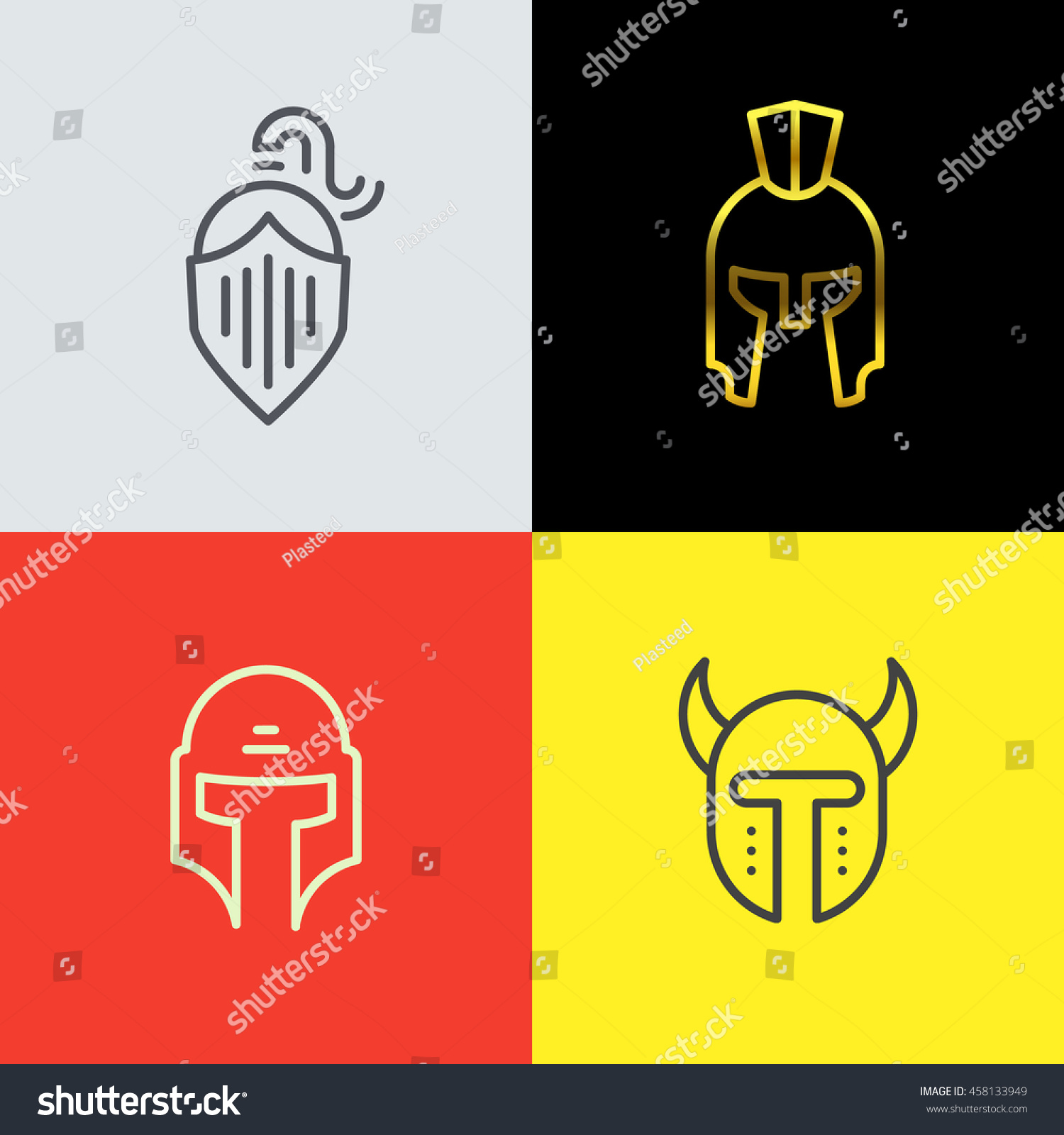 Warrior Helmet Logo Set. Trendy Line Art Design. Eps10 Vector