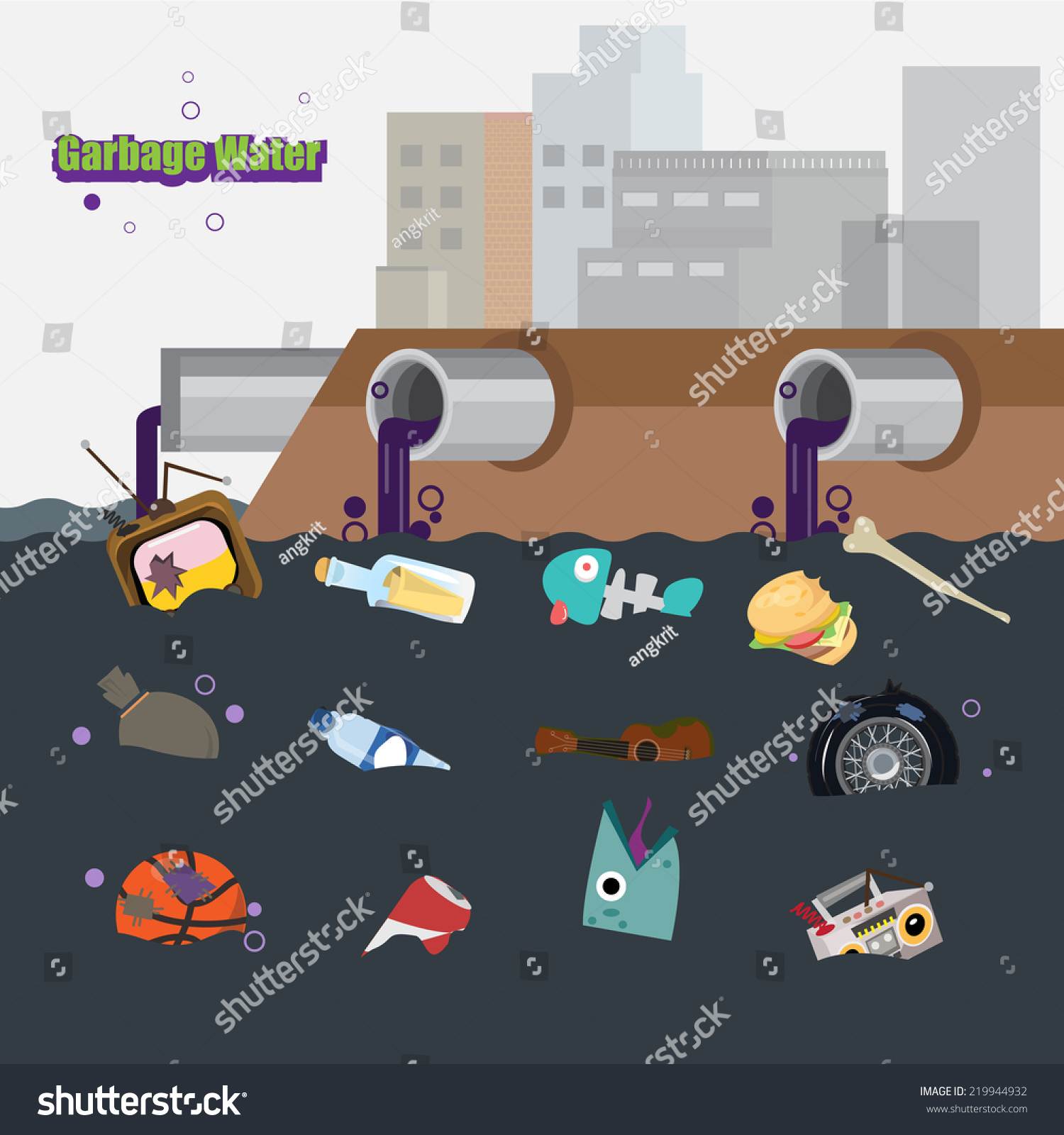 Waste Water Garbage Vector Illustration Stock Vector 219944932