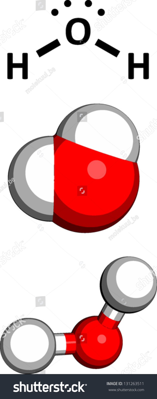 Water H2o Molecular Model Three Representations 2d Skeletal