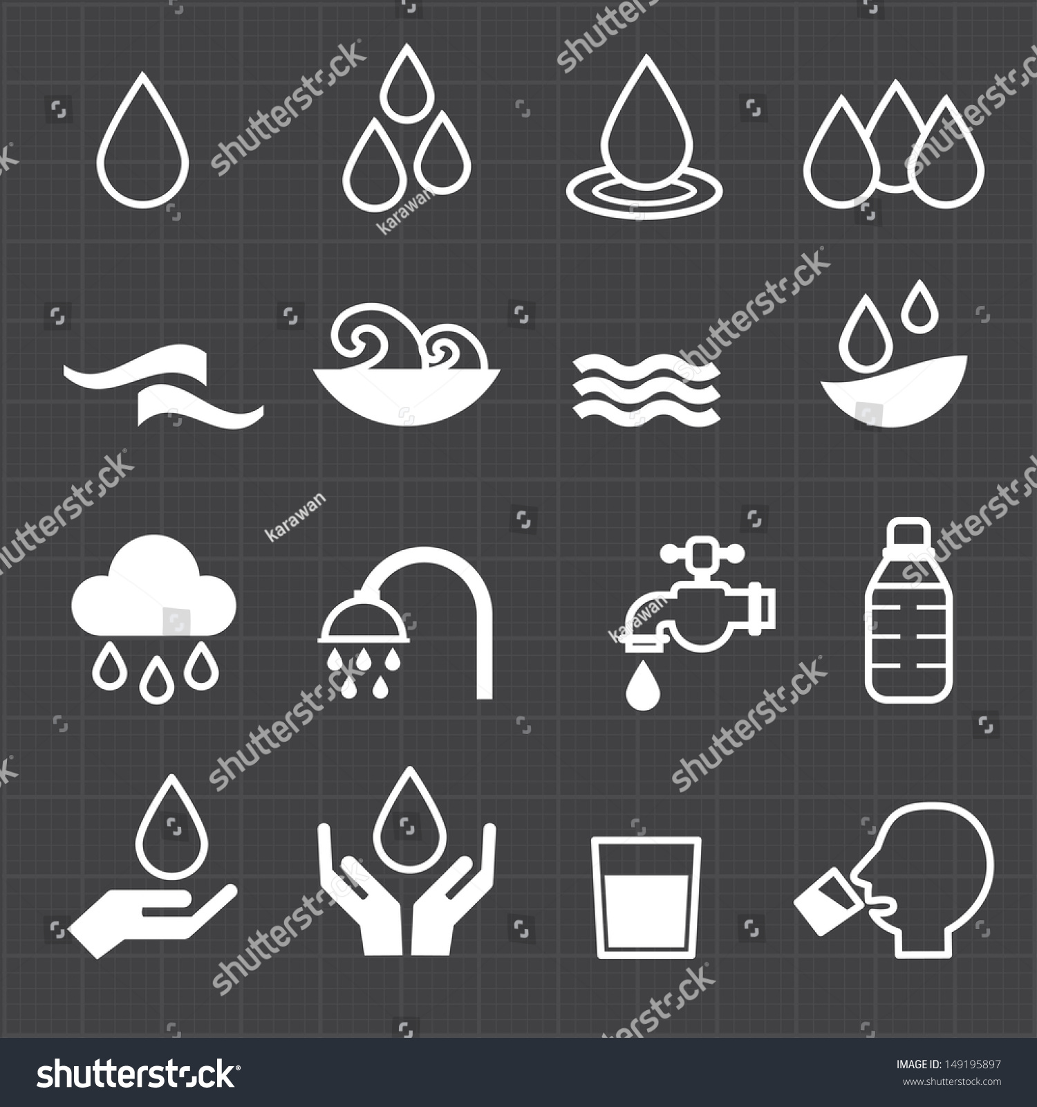 Water Related Icons And Black Background Stock Vector 149195897