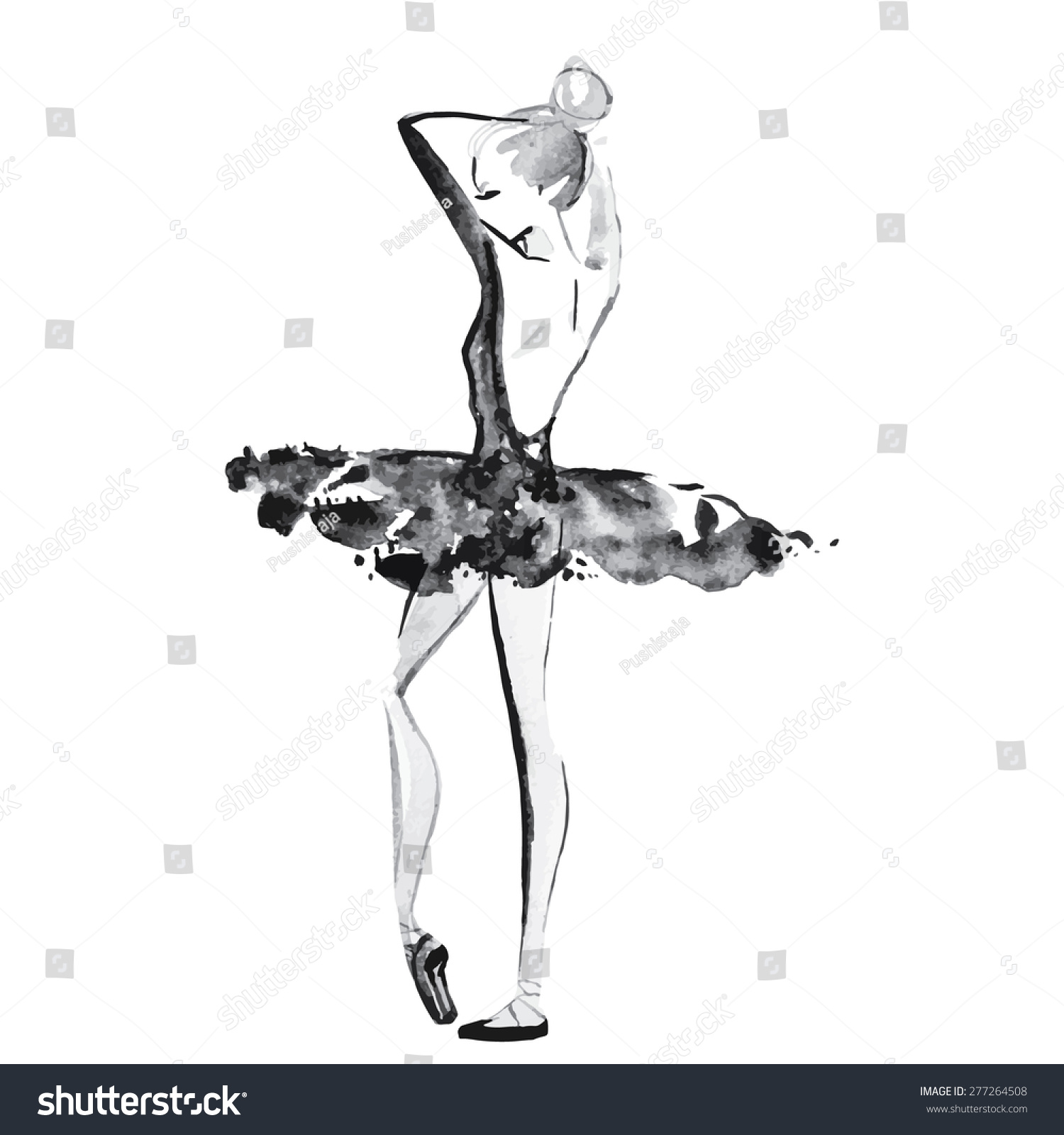 Watercolor Ballet Dancer Silhouette Vector Stock Vector