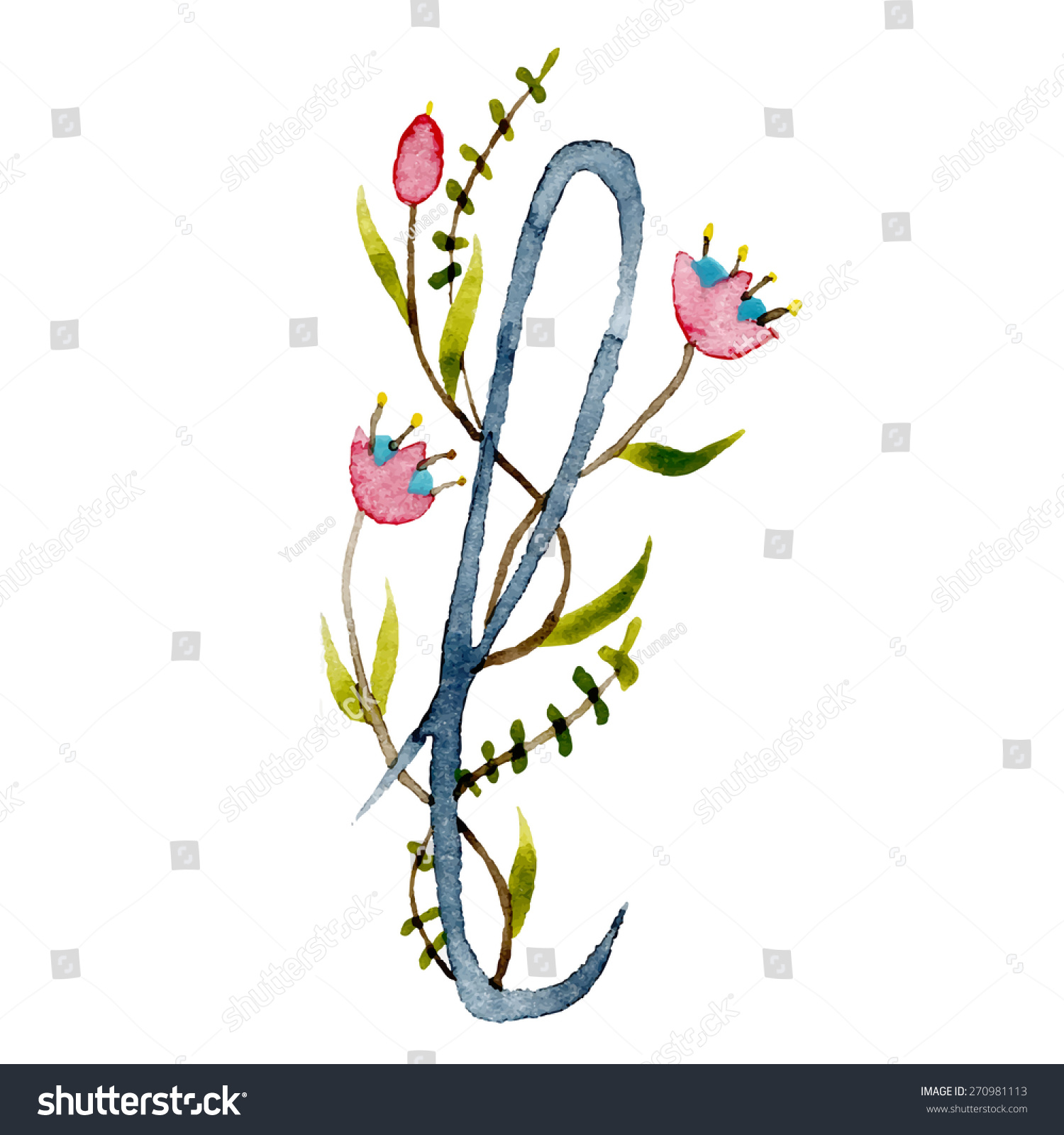 Watercolor Floral Letter L Alphabet Letter Stock Vector Royalty Free