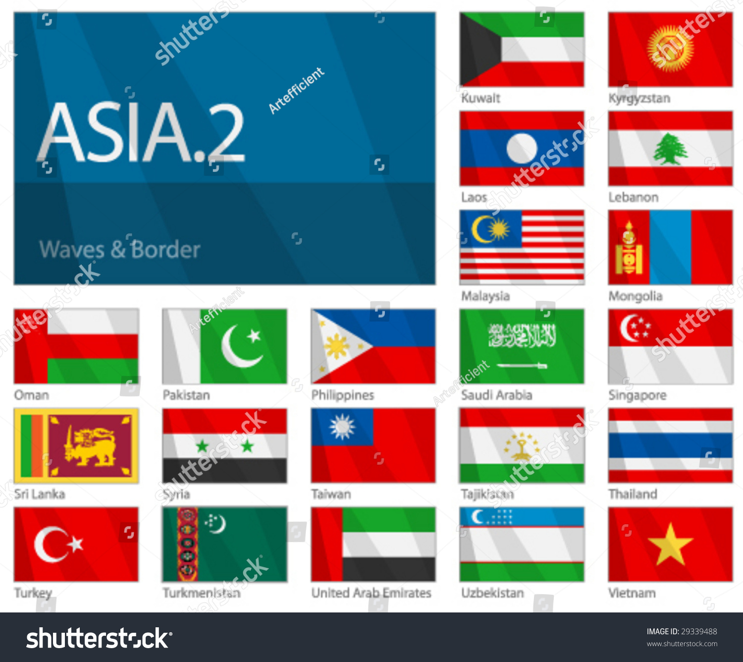 Waving Flags Asian Countries Part 2 Stock Vector 29339488 - Shutterstock