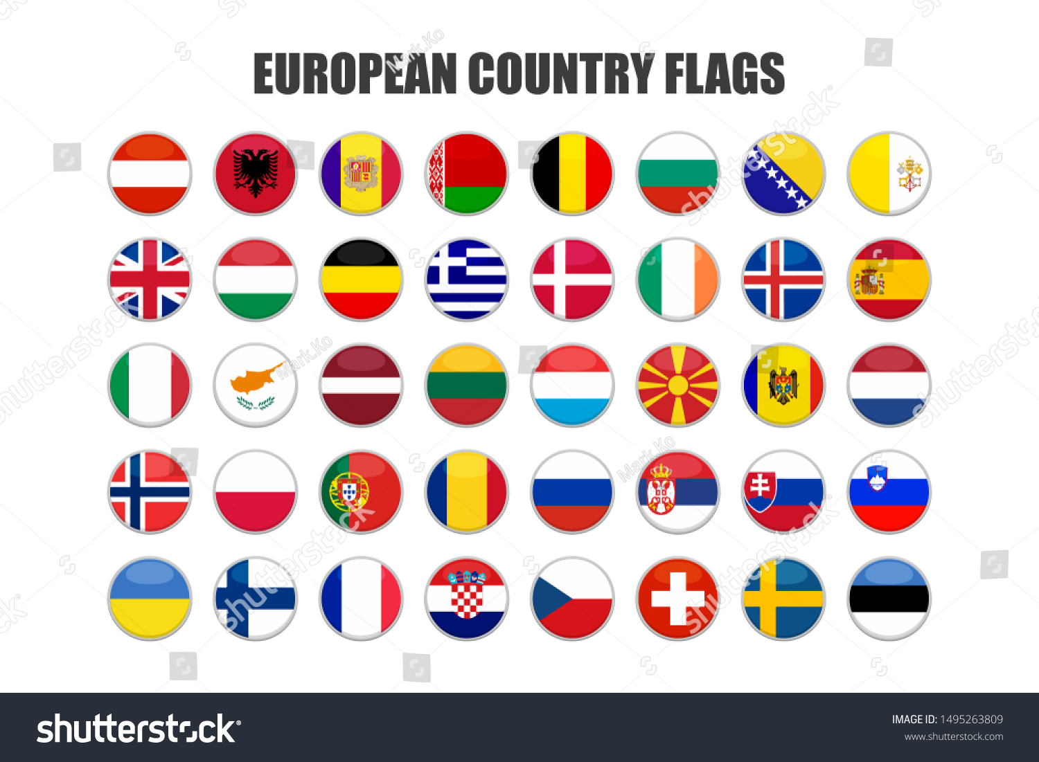 Web Buttons European Country Flags Flat Stock Vector Royalty Free