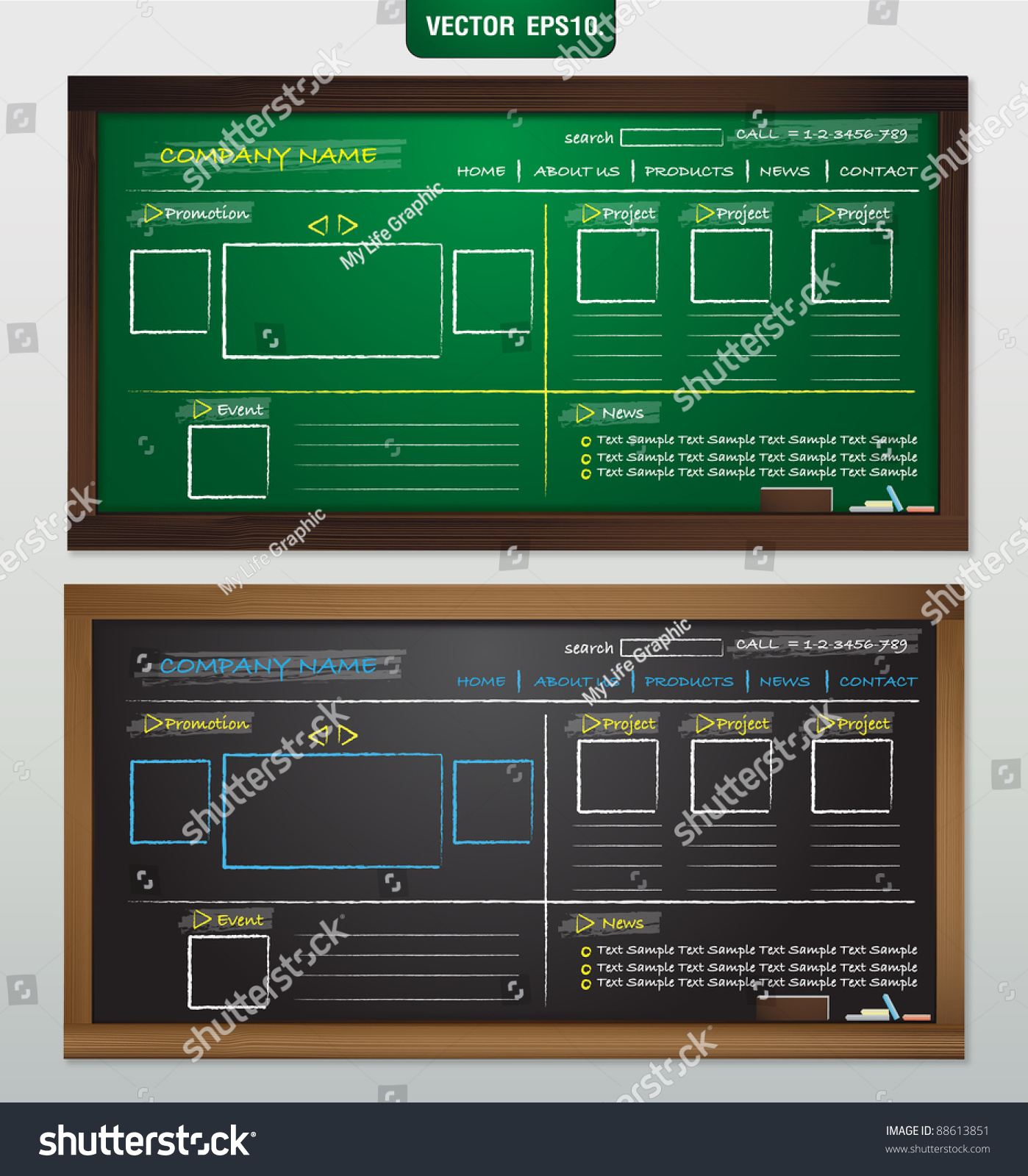 Website Template Design On Blackboard Vector Stock Vector 88613851 Shutterstock Blackboard Website Templates
