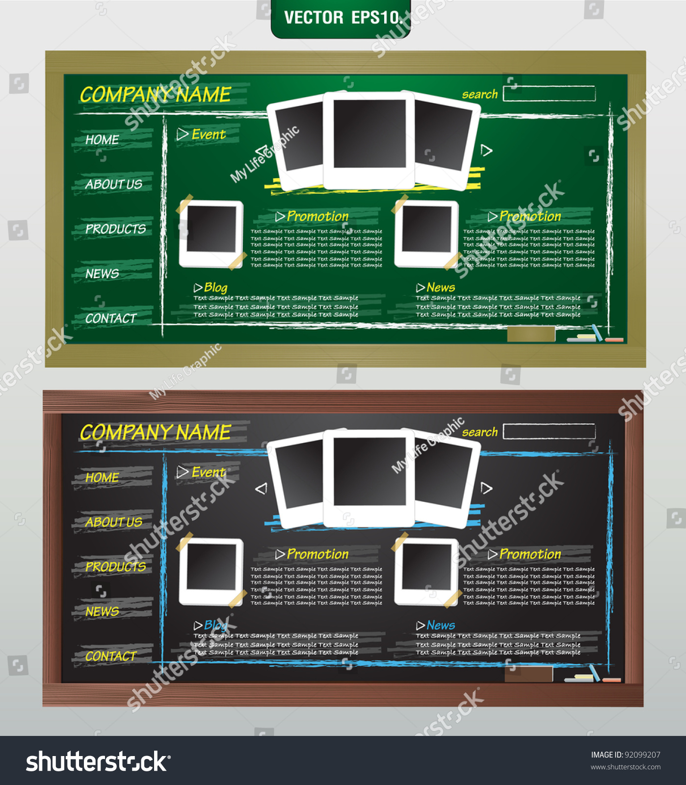 Website Template Design On Blackboard Vector Stock Vector 92099207 Shutterstock Blackboard Website Templates