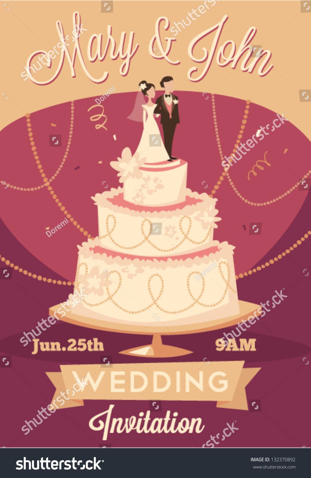Wedding Invitation Stock Vector Illustration 132370892 : Shutterstock