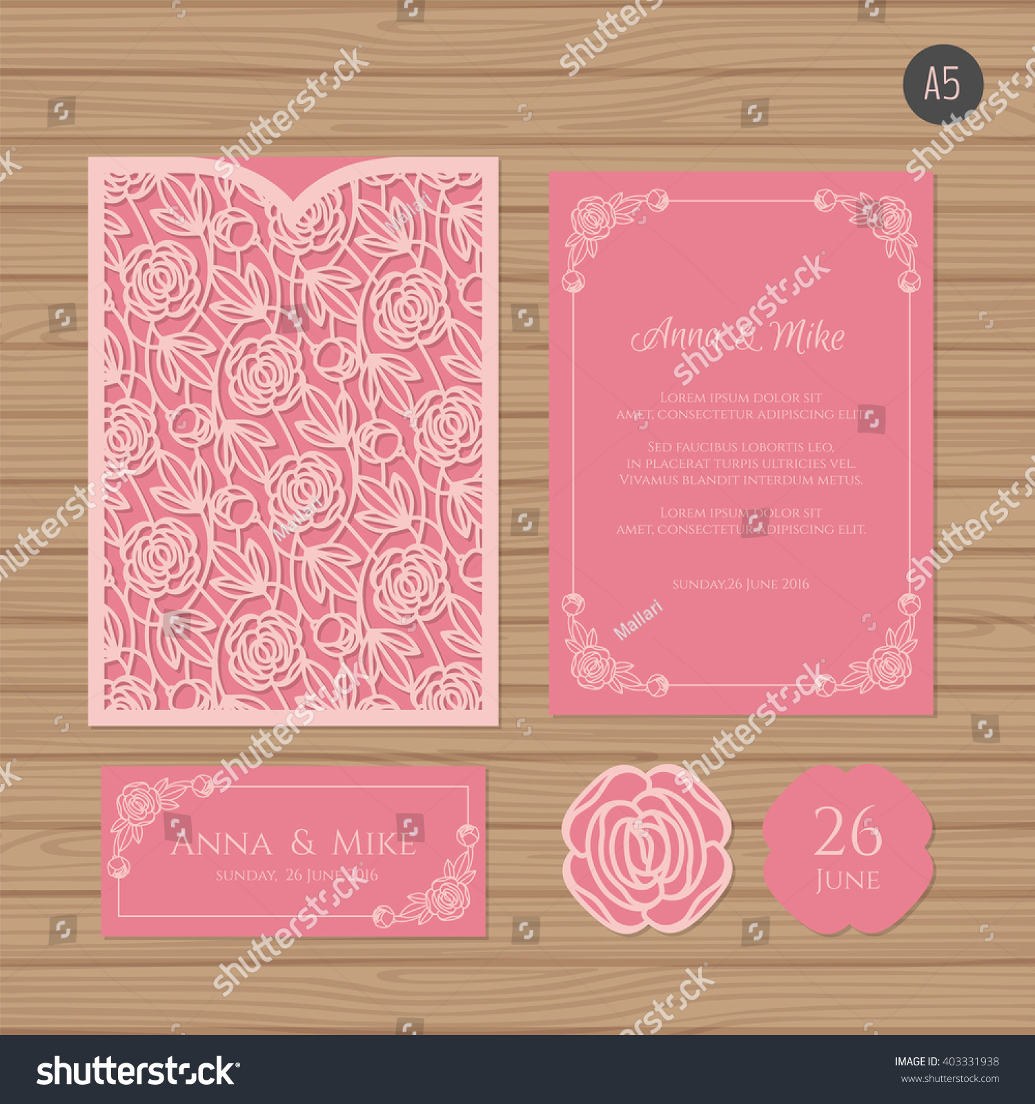 Wedding invitation or greeting card with floral ornament Paper lace envelope template Wedding invitation envelope mock-up for laser cutting Vector illustration Wedding invitation or greeting card with floral ornament Paper lace envelope template Wedding invitation envelope mock-up for laser cutting Vector illustration