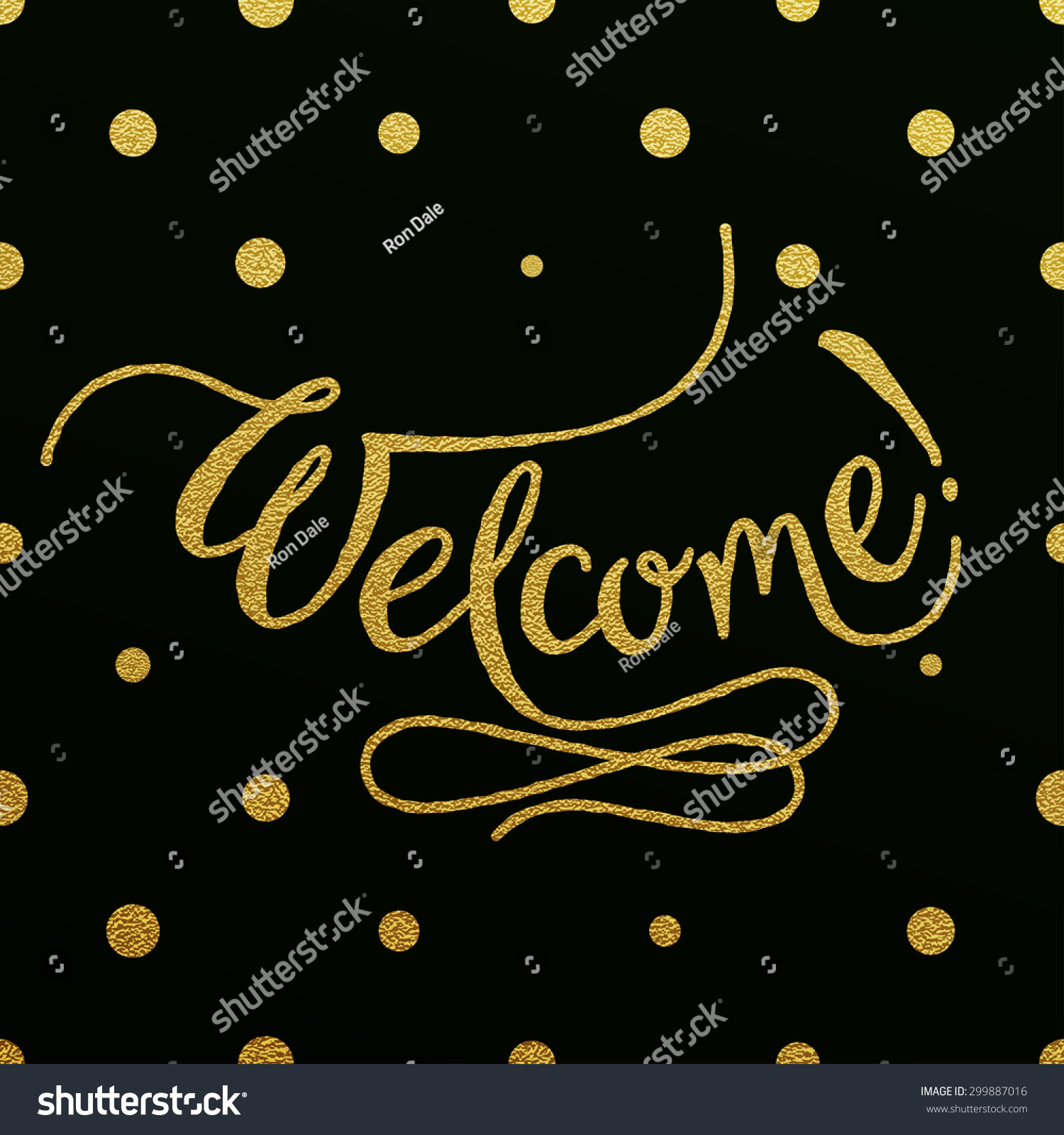 Welcome Gold Glittering Hand Lettering Design Stock Vector 299887016