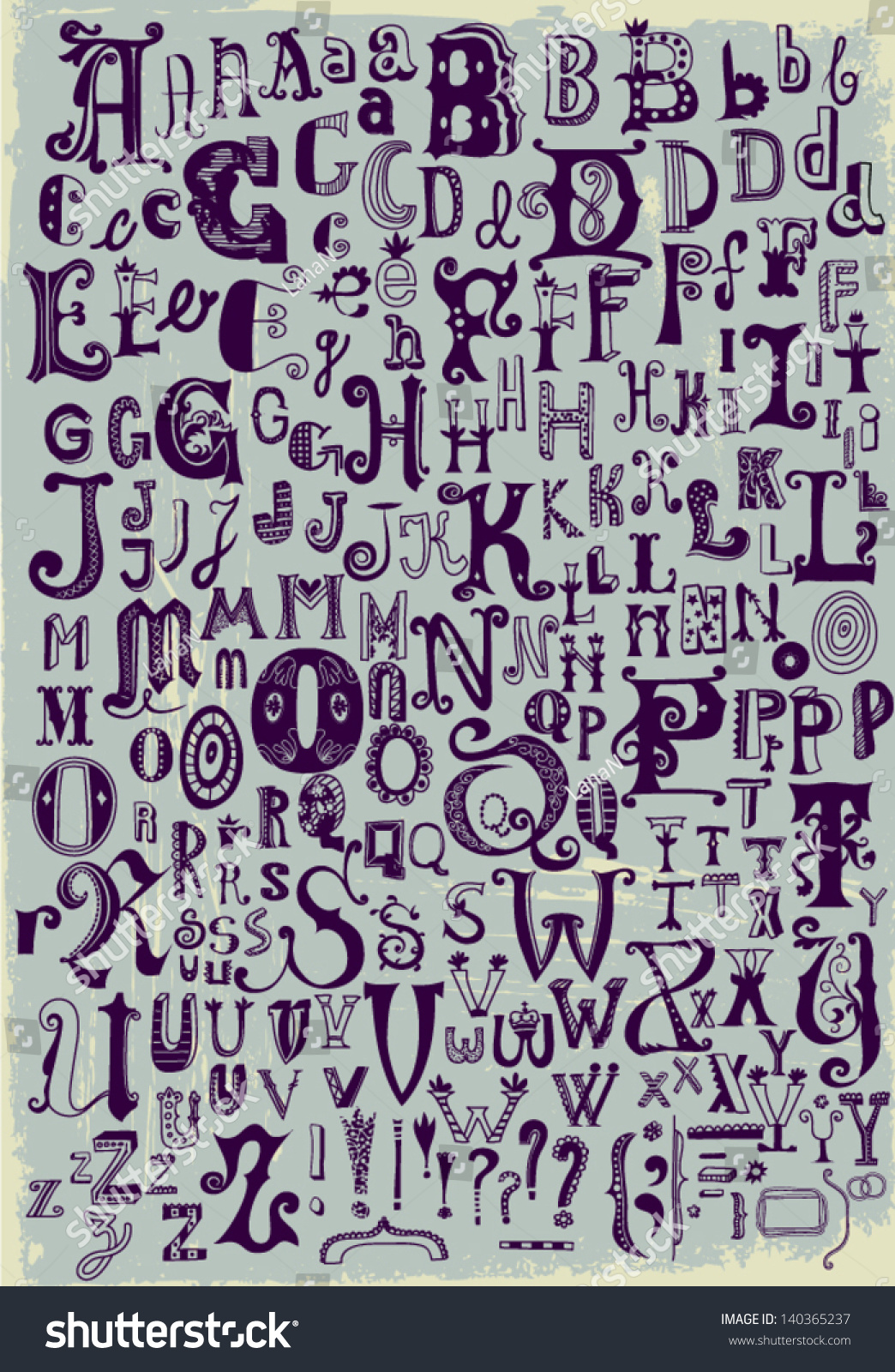 Whimsical Hand Drawn Alphabet Letters With Most Common Keystrokes Question Marks Exclamation 4334