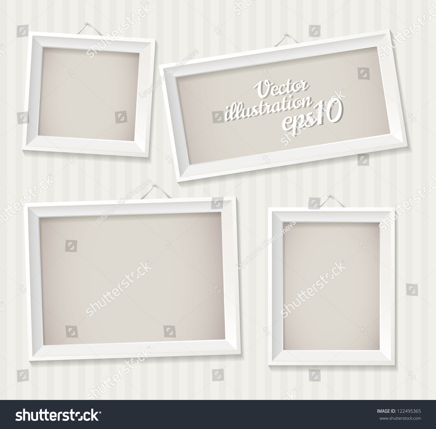 White Empty Frame Hanging On The Wall. Vector Illustration Eps 10. Set