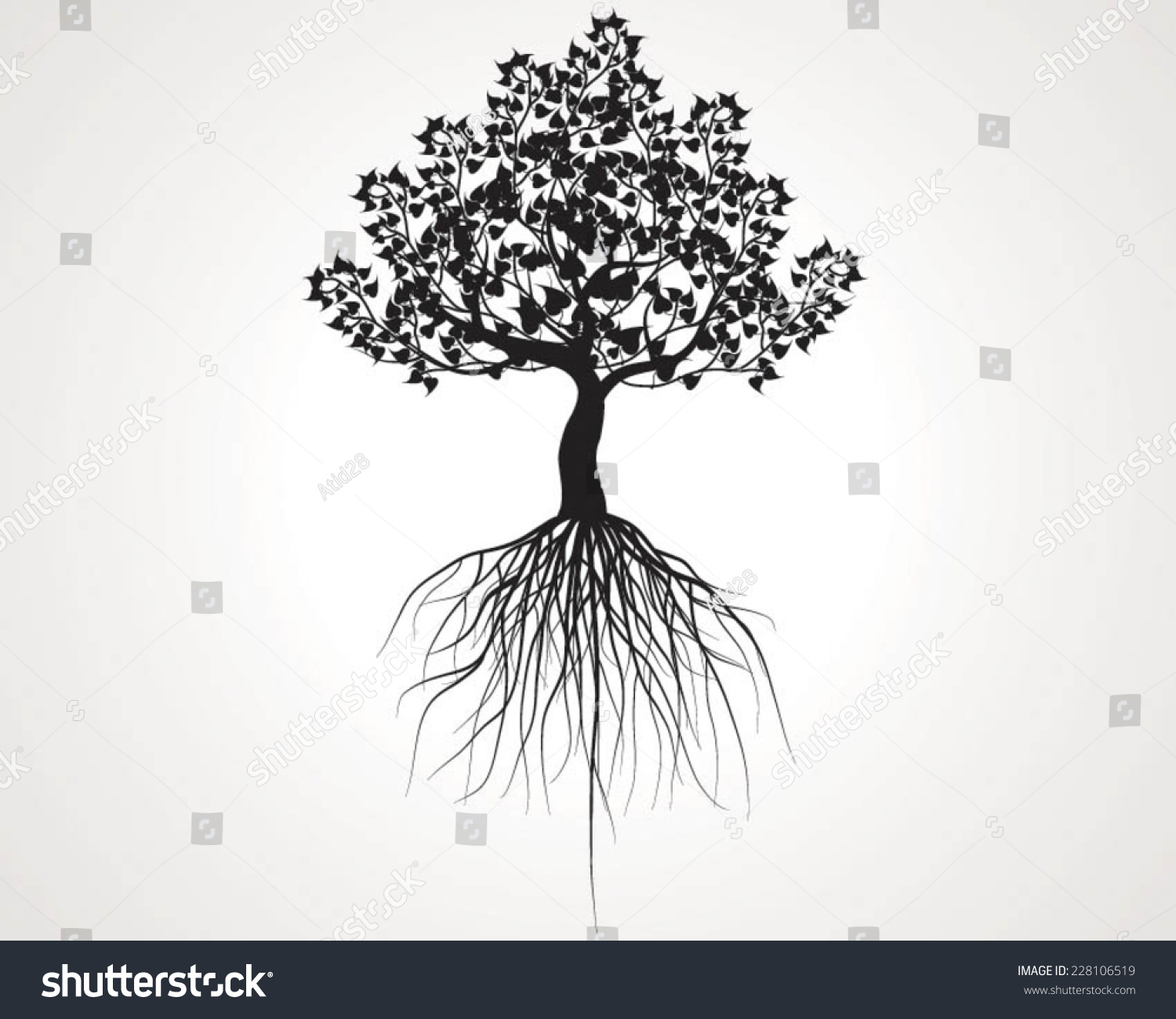 Whole Black Tree With Roots Isolated White Background Vector