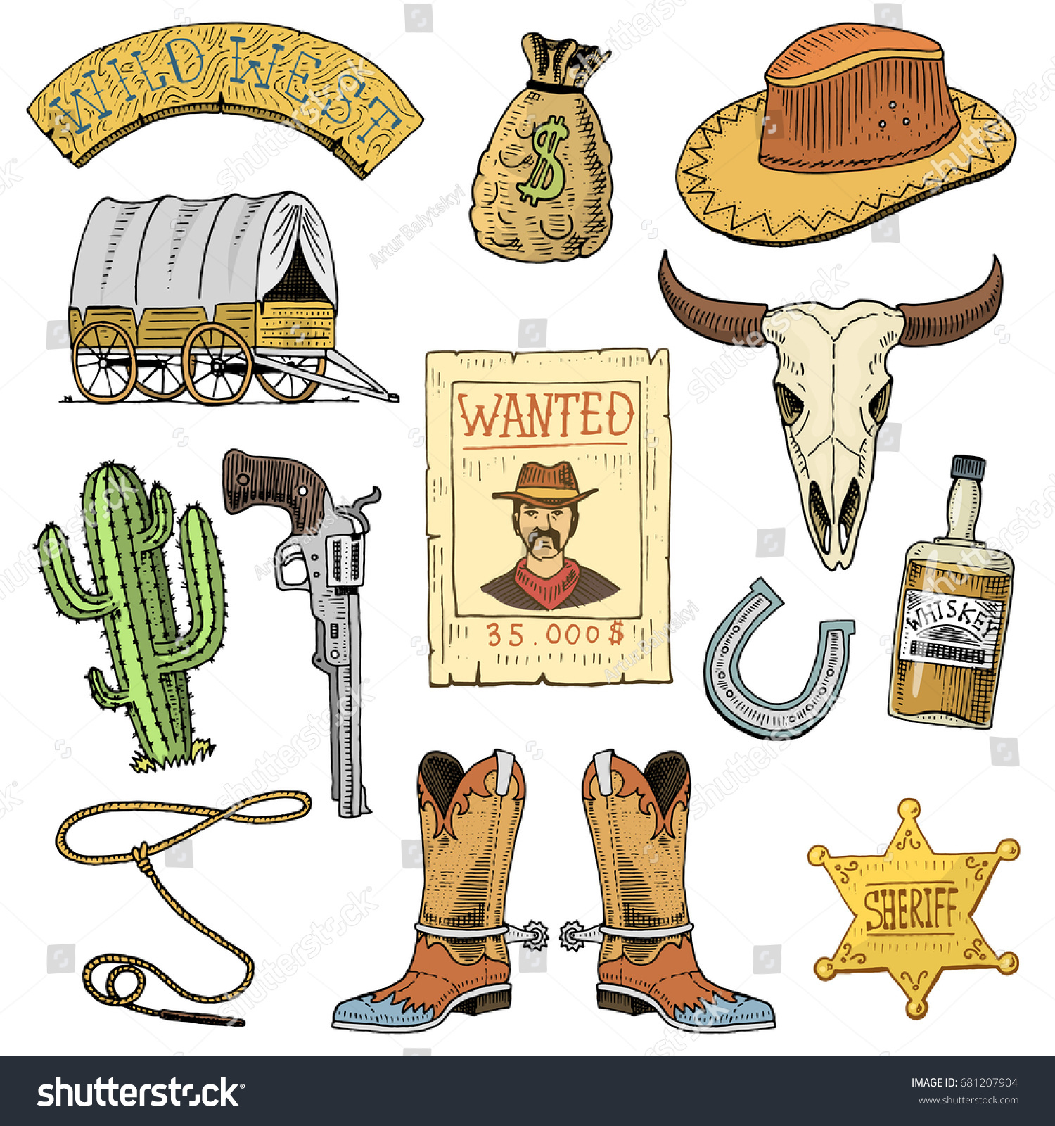 Wild West Rodeo Show Cowboy Indians Stock Vector Royalty Free