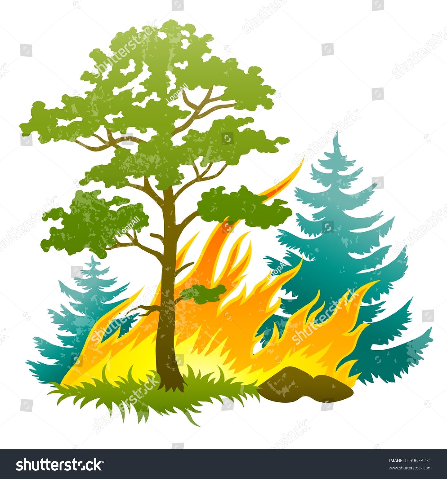 Wildfire Disaster Burning Forest Tree Firtrees Stock Vector 99678230