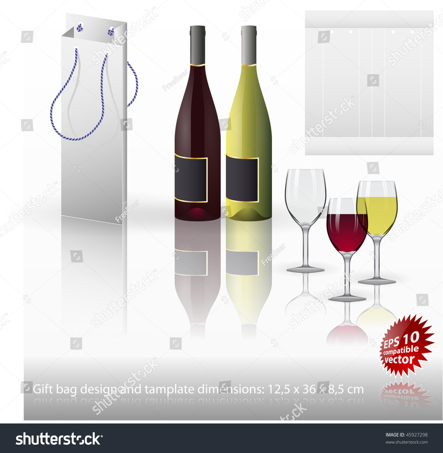 Wine Bottle Gift Bag Template Glasses Stock Vector 45927298 Shutterstock Wine Glass Gift Box Template