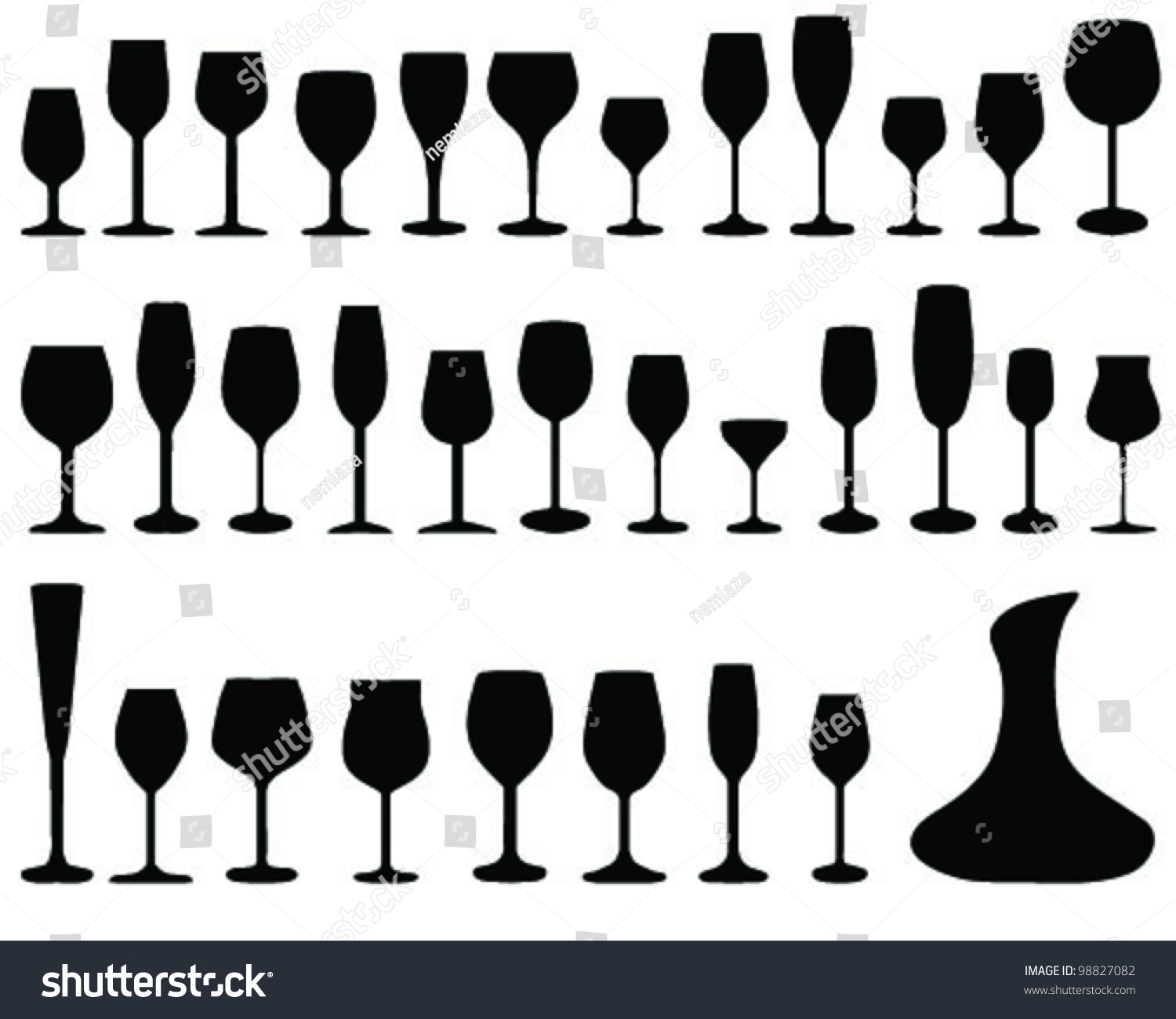 Wine Glass Silhouettes Vector 98827082 Shutterstock