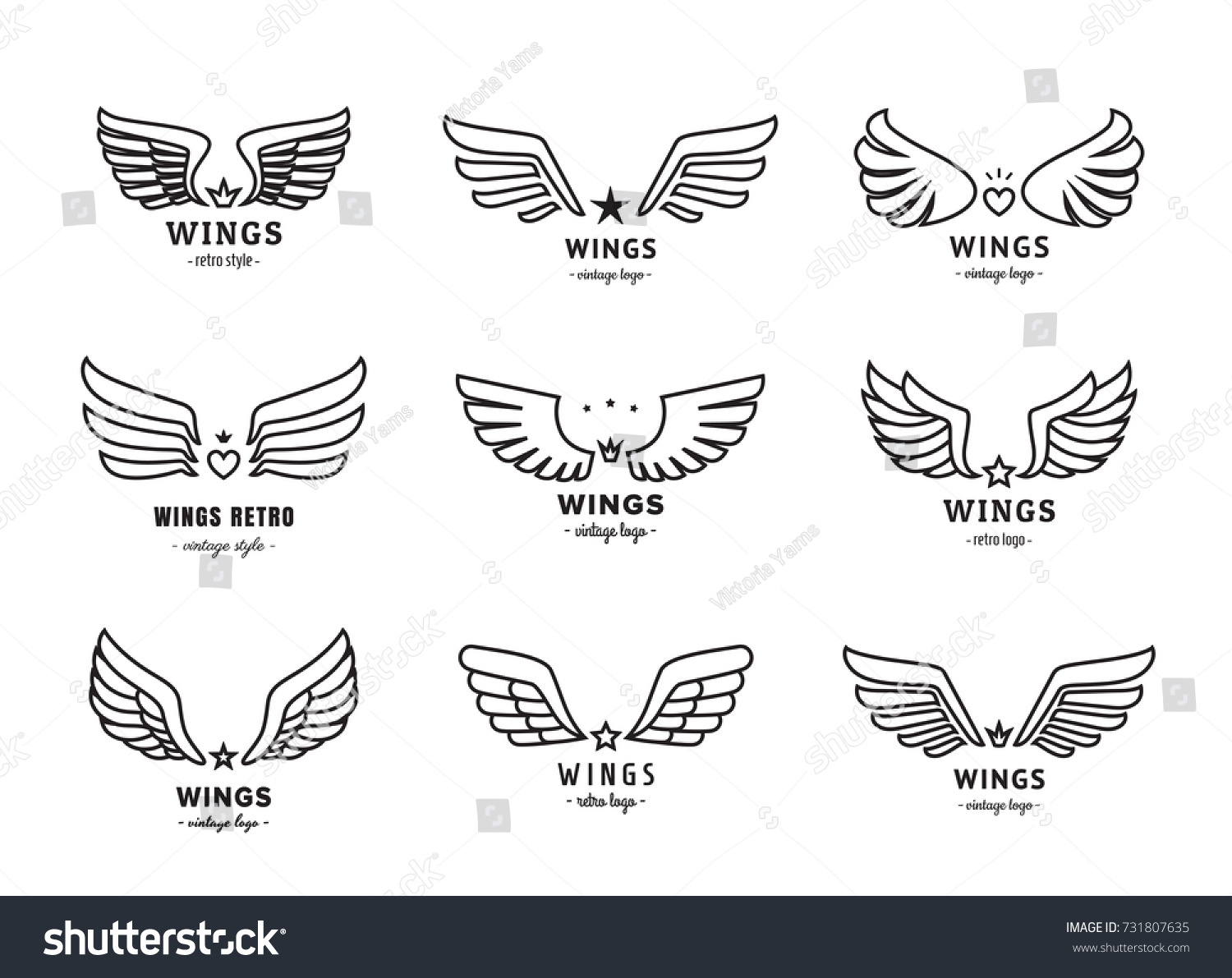 Wings Outline Black Logo Vector Set