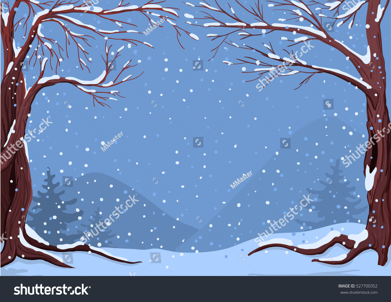 Winter Scene With Falling Snow In The Forest Stock Vector Illustration