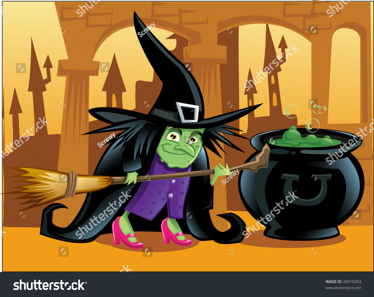 Witch, Broom, Cauldron, Stock Vector Illustration 34915003 : Shutterstock