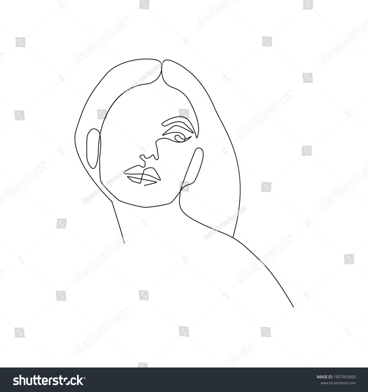 Vektor Stok Woman Abstract Face One Line Drawing Tanpa Royalti Shutterstock