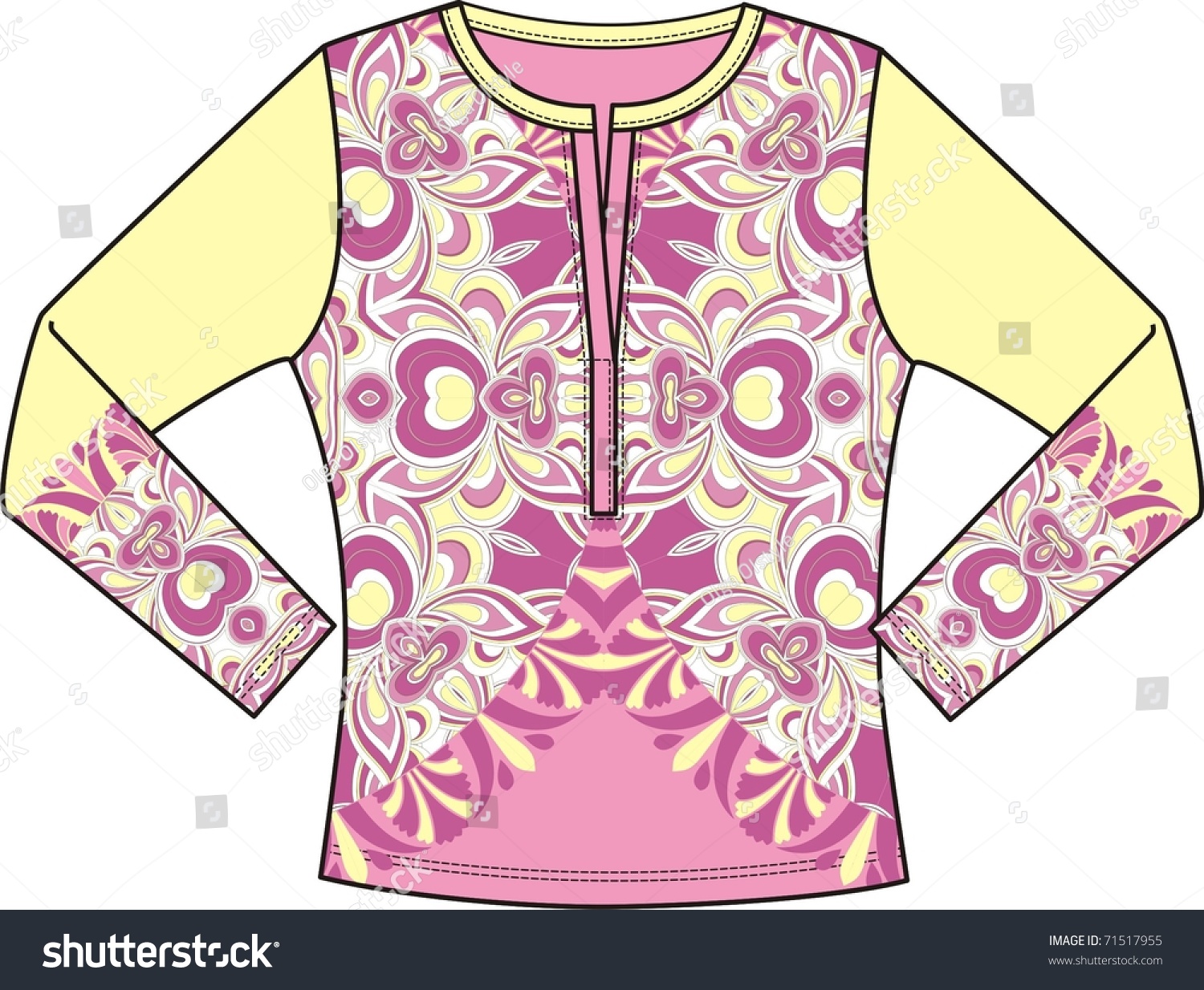 Woman Blouse With Print (Vector). - 71517955 : Shutterstock