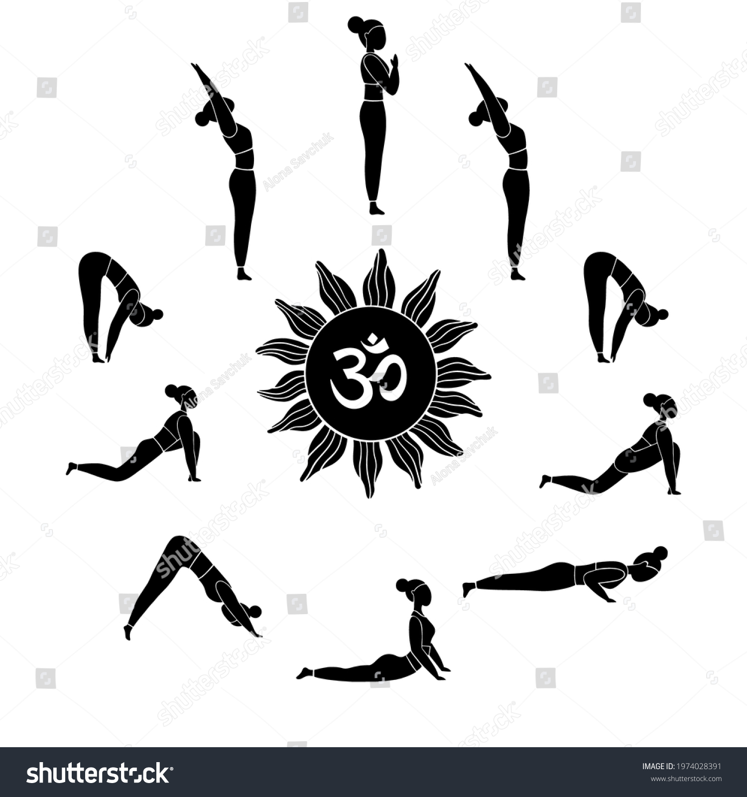 Woman Doing Yoga Exercises Surya Namaskar Stock Vector Royalty Free