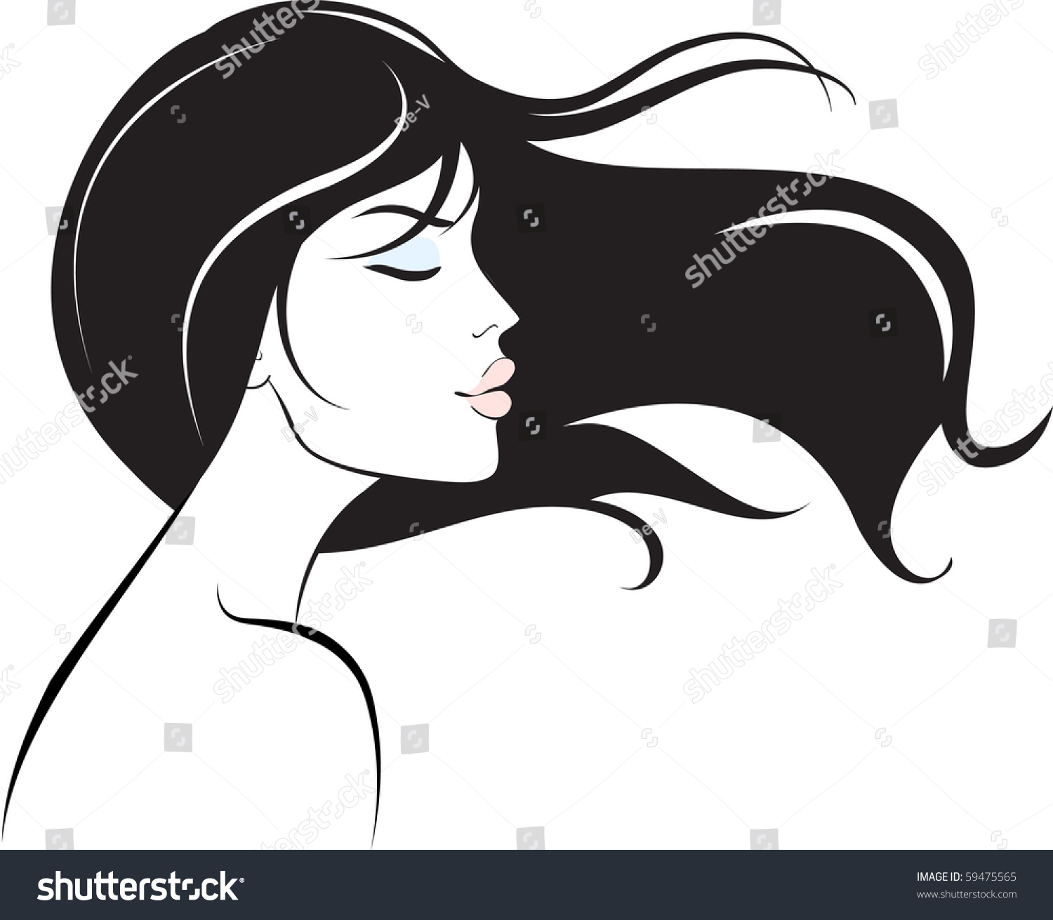 Woman Face With Long Black Hair Stock Vector 59475565 Shutterstock 0103