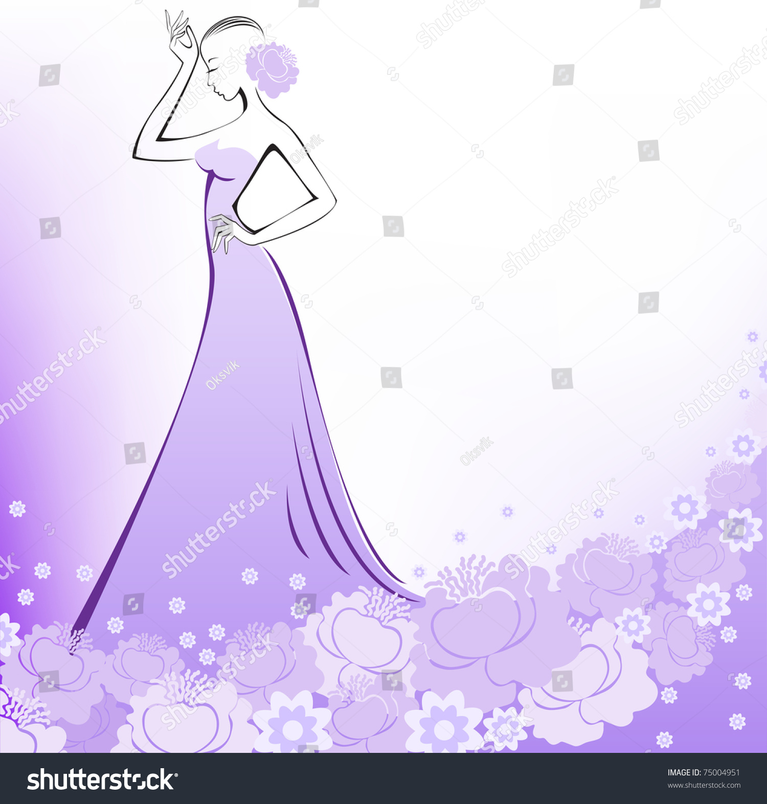 Woman In A Long Purple Flower Dress On A White Background Stock Vector