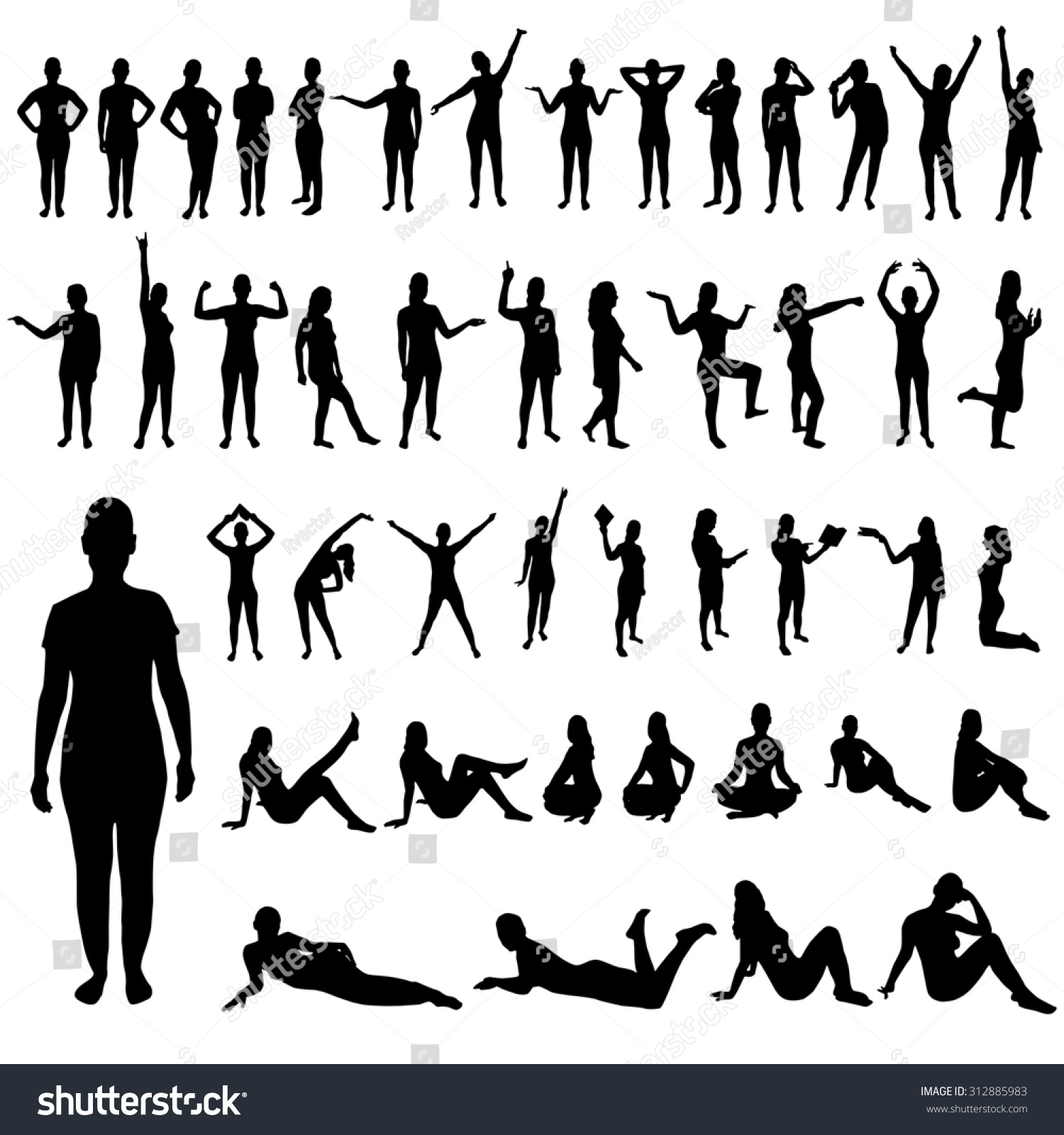 Woman Poses Silhouettes Set Stock Vector Shutterstock The Best