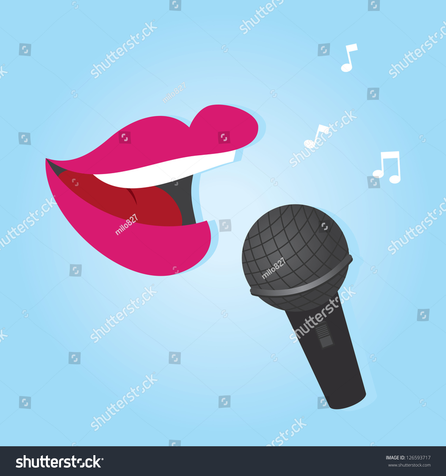 Woman'S Lips Singing Into Microphone Stock Vector Illustration