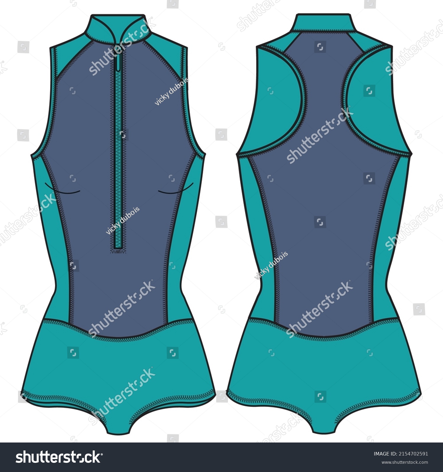 Woman Swimwear Technical Sketch Cad Stock Vector Royalty Free