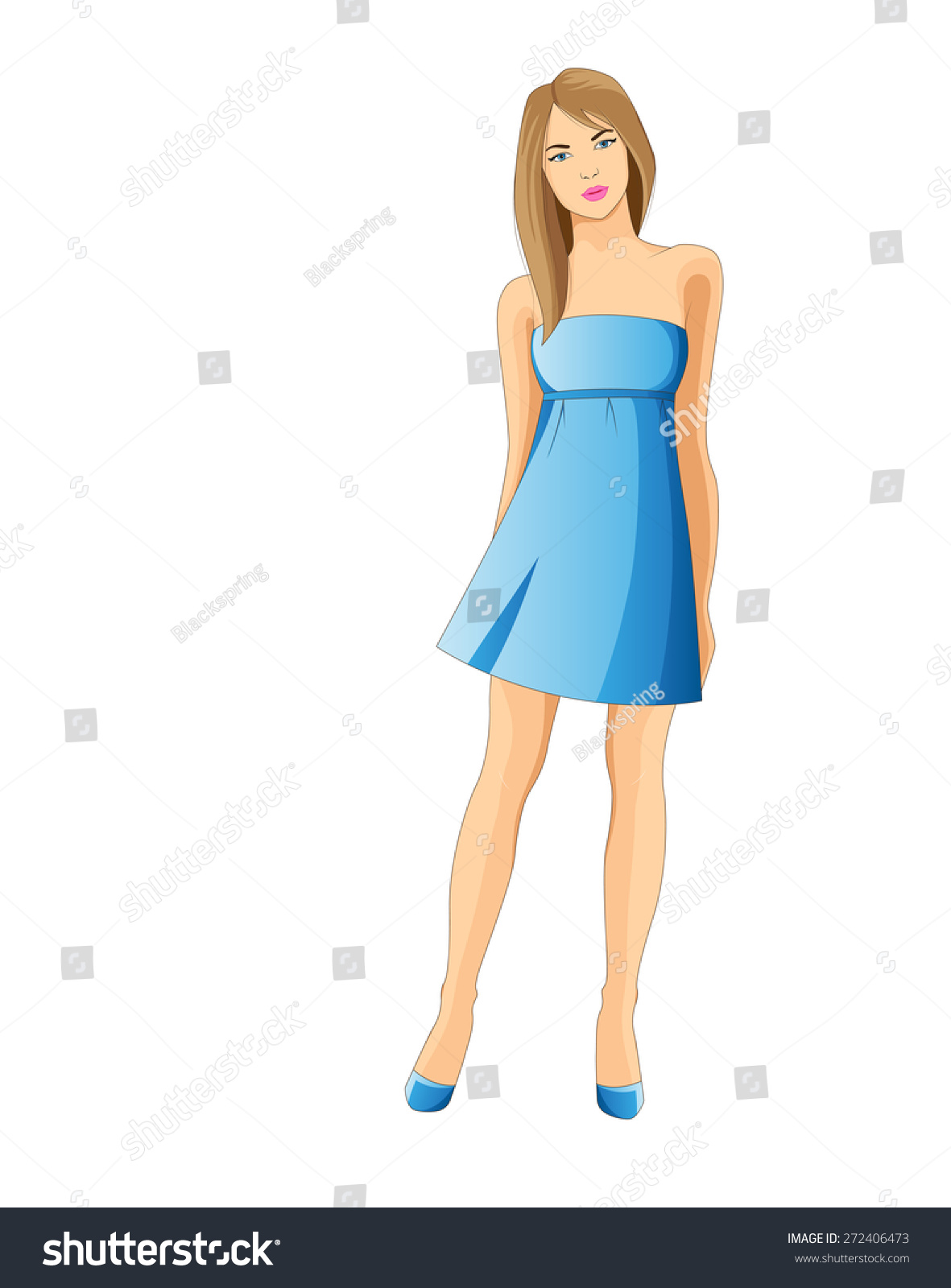 Woman Wearing Blue Dress Stock Vector Illustration 272406473 Shutterstock