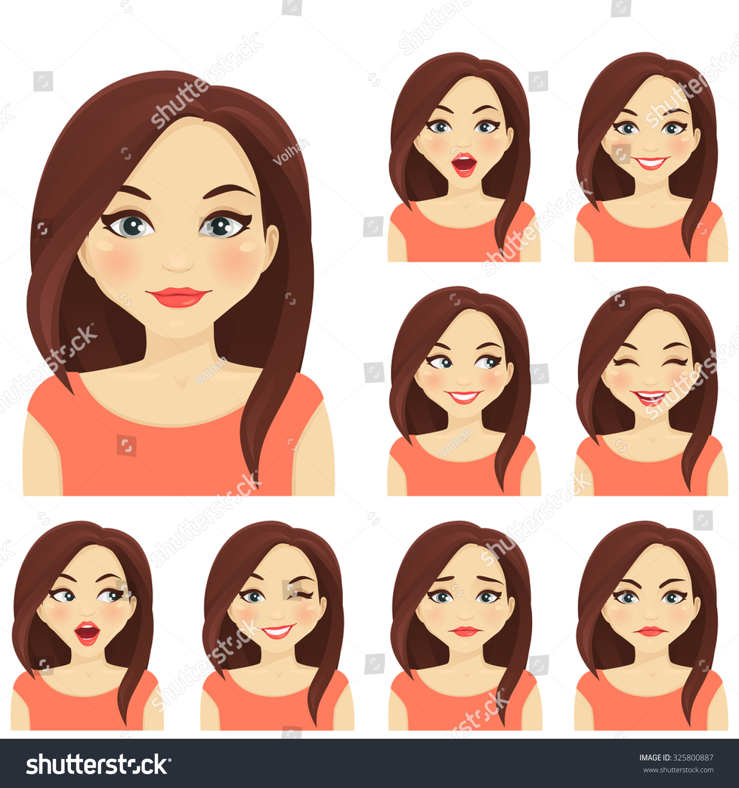 Woman With Different Facial Expressions Vector Illust