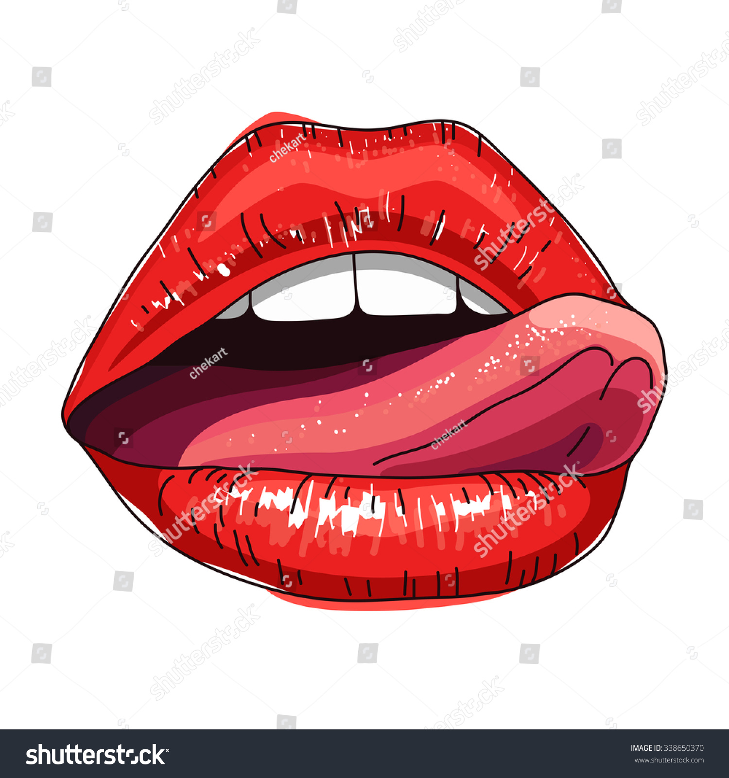 Womens Sexy Red Lips Tongue Vector Stock Vector 338650370