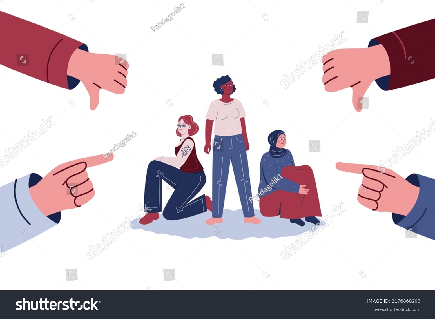 Women Who Subjected Bullying Discrimination Shaping Stock Vector