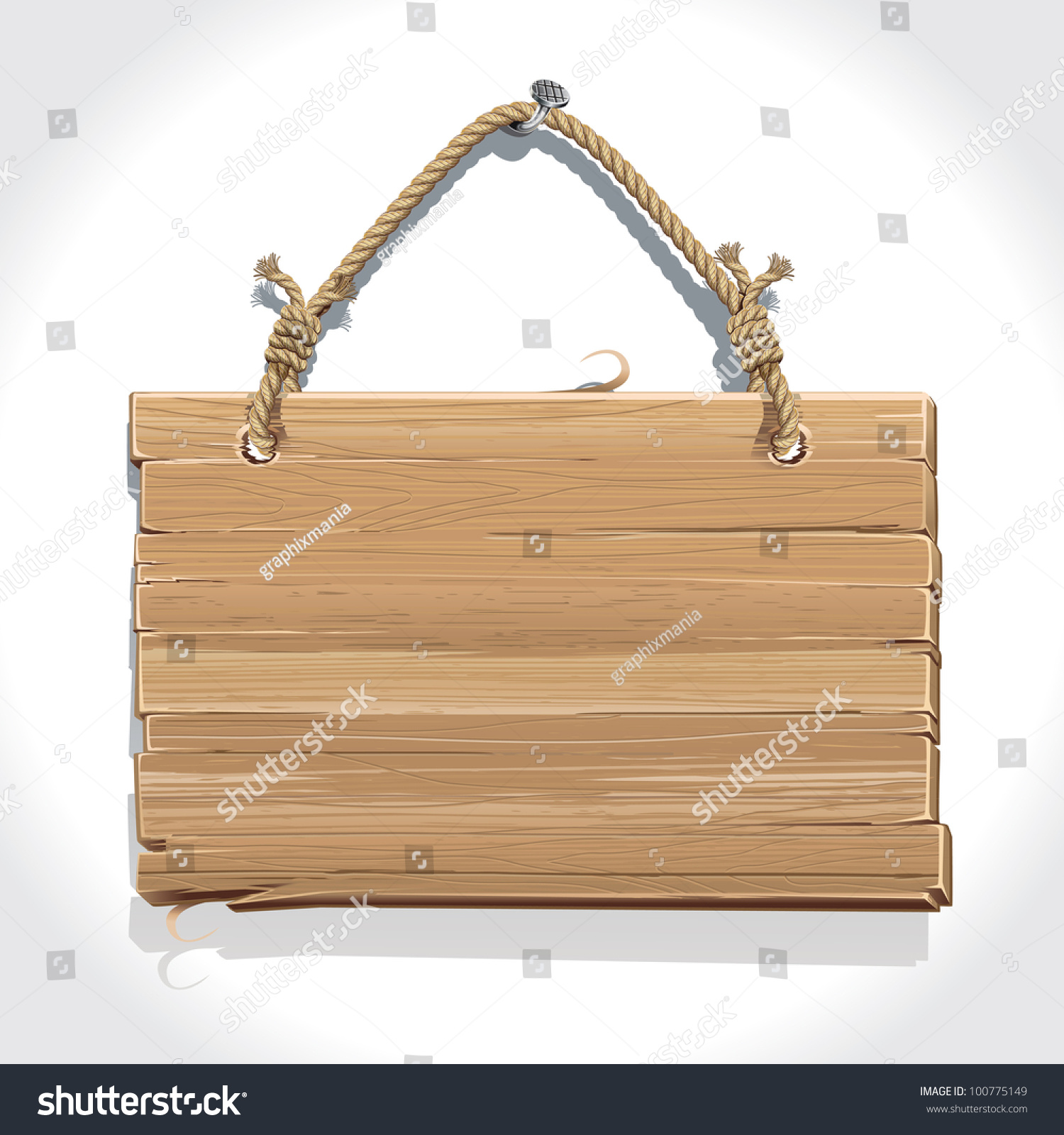 Wooden Sign With Rope Hanging On A Nail. Vector Illustration 