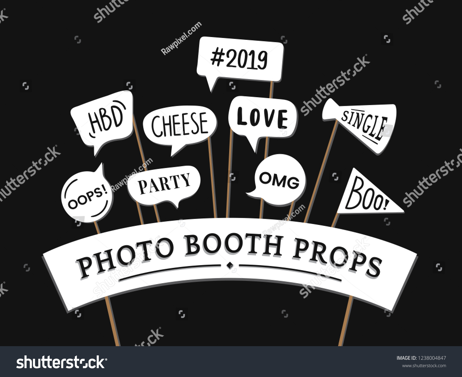 Word Expressions Set Party Photo Booth Stock Vector Royalty Free