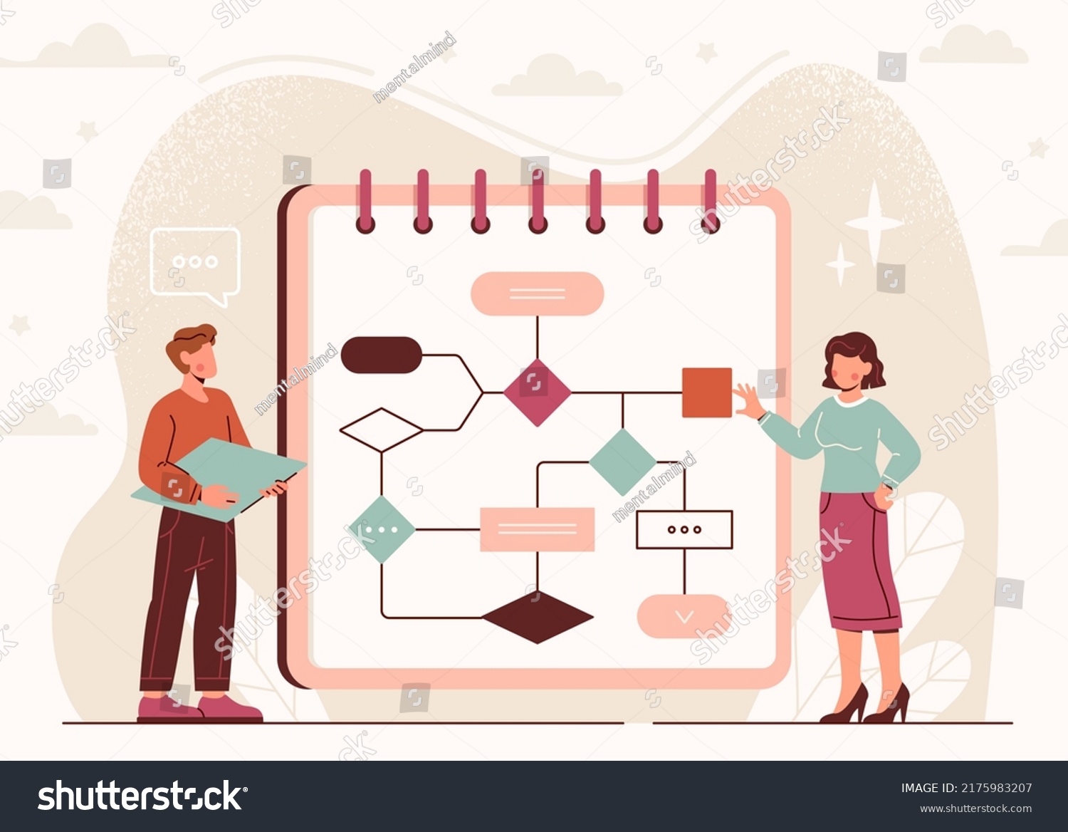 Workflow Optimization Concept Employees Create Scheme Stock Vector