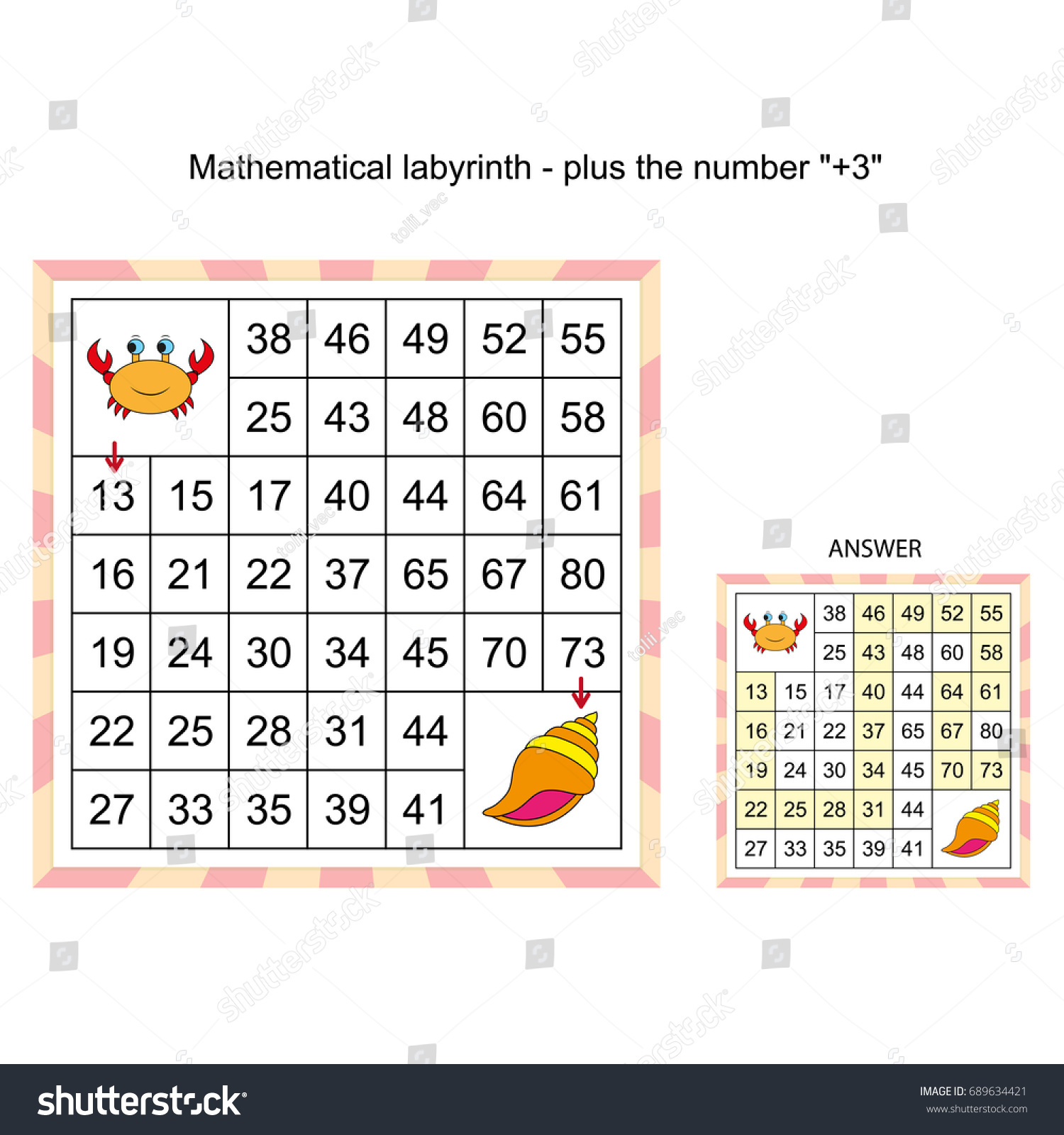 Vektor Stok Worksheet Mathematical Labyrinth Plus Number 3 Tanpa