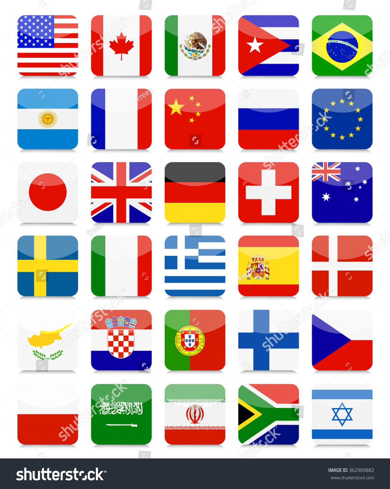 World Flags Flat Square Icon Set All Elements Are Separated In Editable