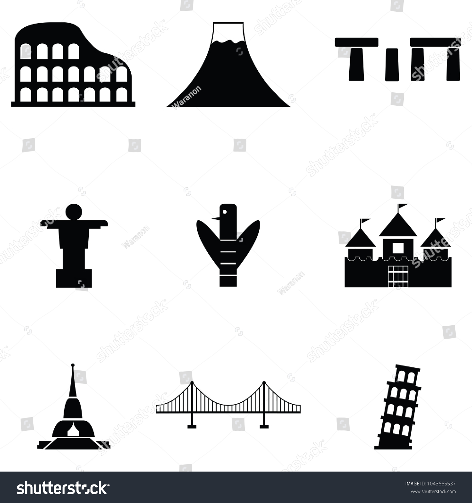 World Landmarks Icon Set Stock Vector Royalty Free