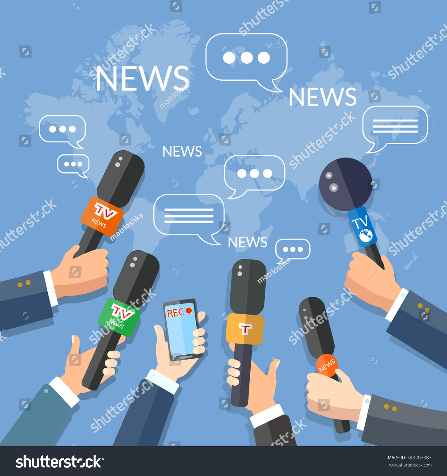 World Live News Report Press Concept Hands Of Journalists With